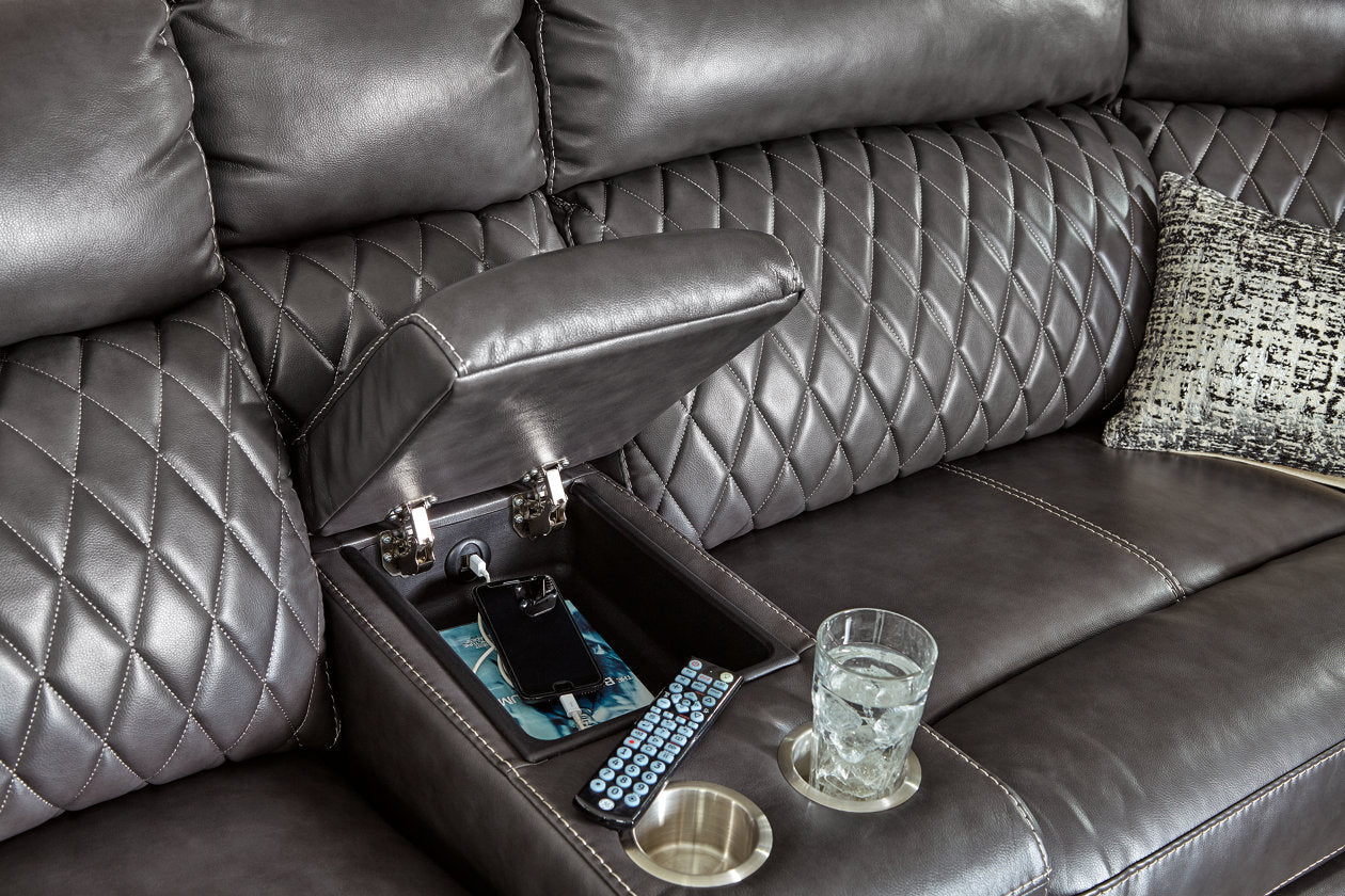 Samperstone Gray 3-Piece Power Reclining Sectional Loveseat - Ashley - Luna Furniture
