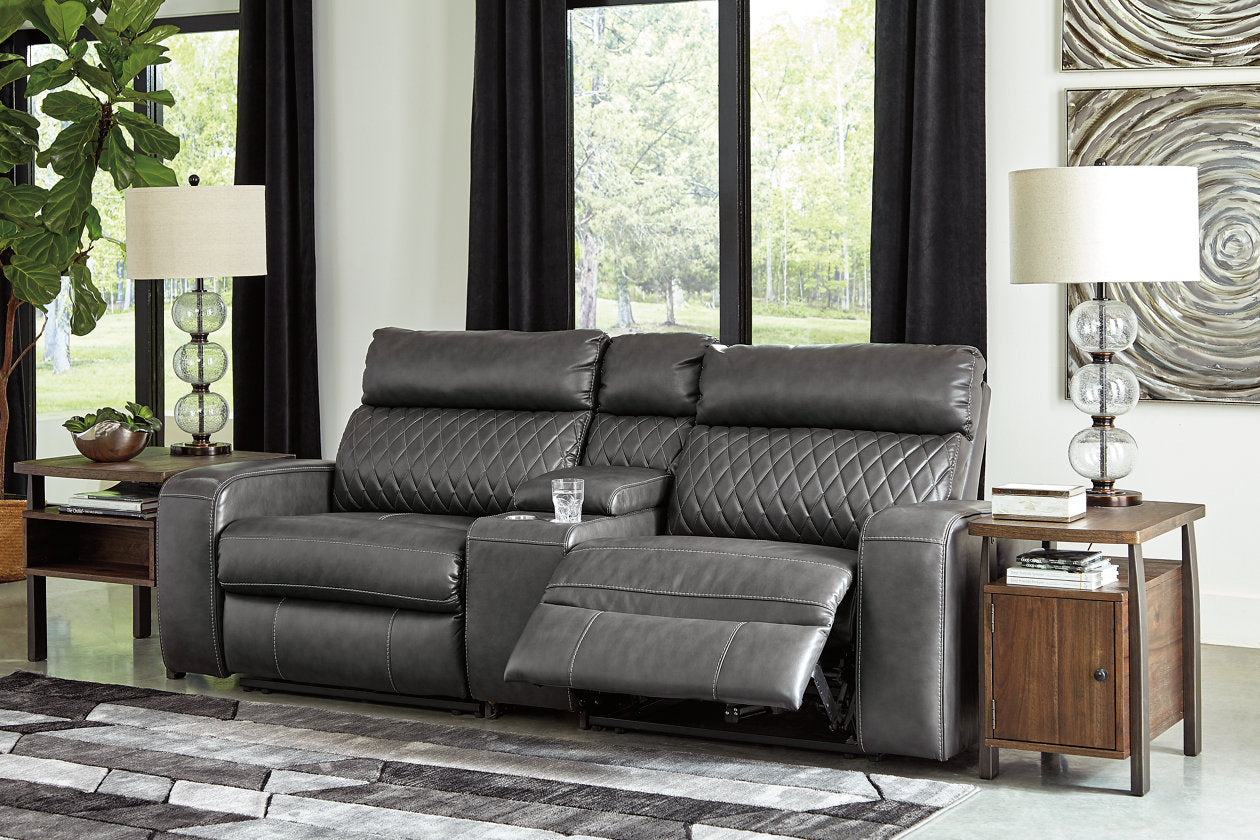 Samperstone Gray 3-Piece Power Reclining Sectional Loveseat - Ashley - Luna Furniture