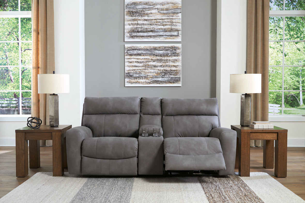 Next-Gen DuraPella Slate 3-Piece Power Reclining Sectional Loveseat with Console - Ashley - Luna Furniture