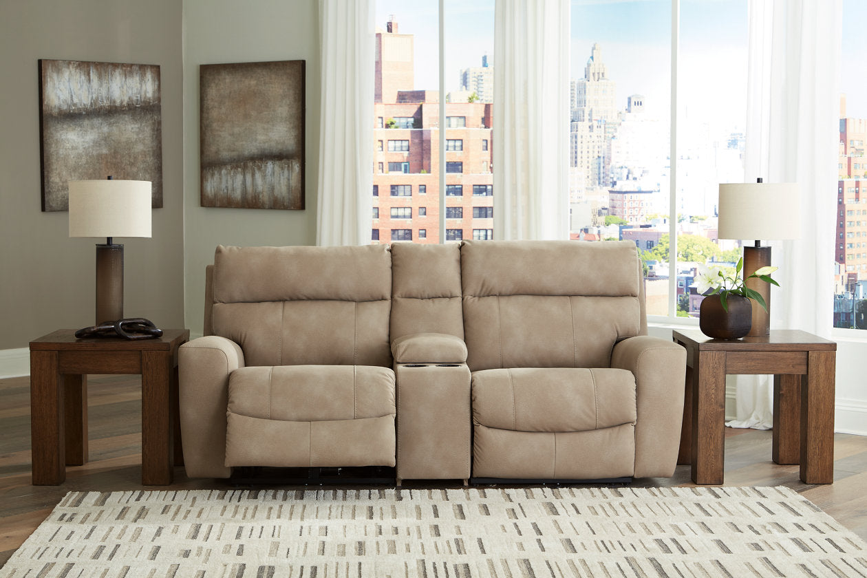 Next-Gen DuraPella Sand 3-Piece Power Reclining Sectional Loveseat with Console - Ashley - Luna Furniture