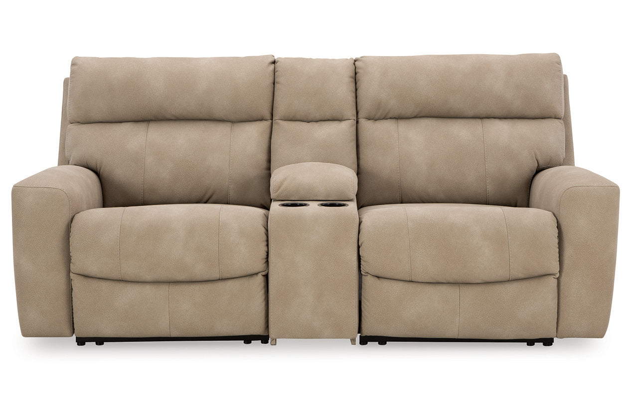 Next-Gen DuraPella Sand 3-Piece Power Reclining Sectional Loveseat with Console - Ashley - Luna Furniture
