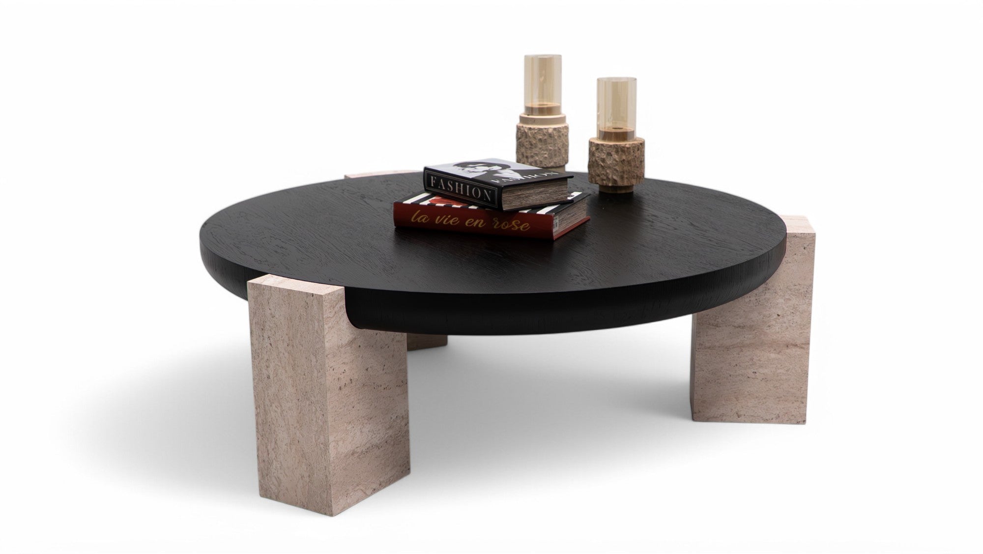674 Black-Travertine Coffee with End Table - 674-675 BKT-COFEND