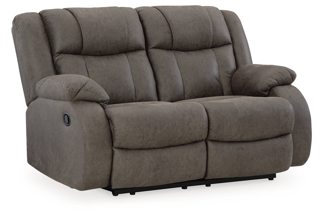 First Base Gunmetal Reclining Sofa, Loveseat and Recliner - Ashley - Luna Furniture