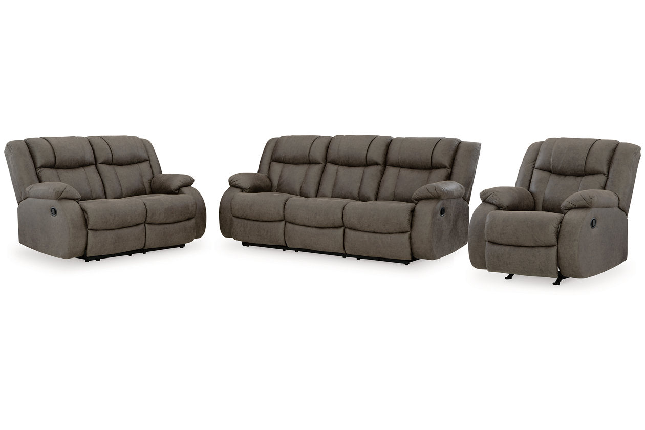 First Base Gunmetal Reclining Sofa, Loveseat and Recliner - Ashley - Luna Furniture