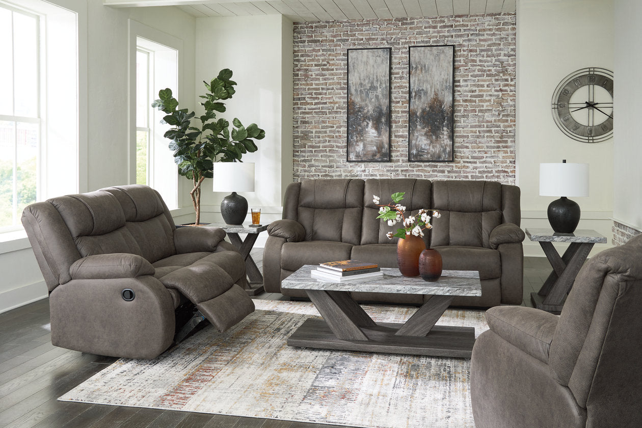 First Base Gunmetal Reclining Sofa, Loveseat and Recliner - Ashley - Luna Furniture