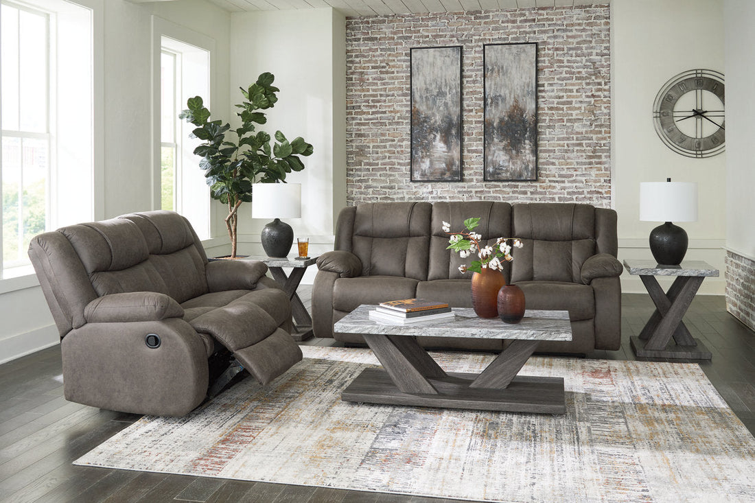 First Base Gunmetal Reclining Living Room Set - Ashley - Luna Furniture