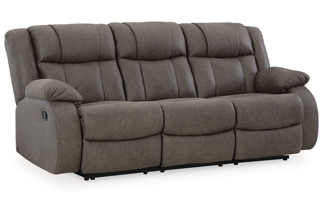 First Base Gunmetal Reclining Sofa, Loveseat and Recliner - Ashley - Luna Furniture