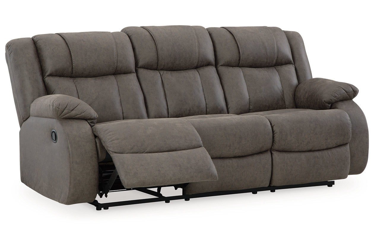 First Base Gunmetal Reclining Sofa, Loveseat and Recliner - Ashley - Luna Furniture