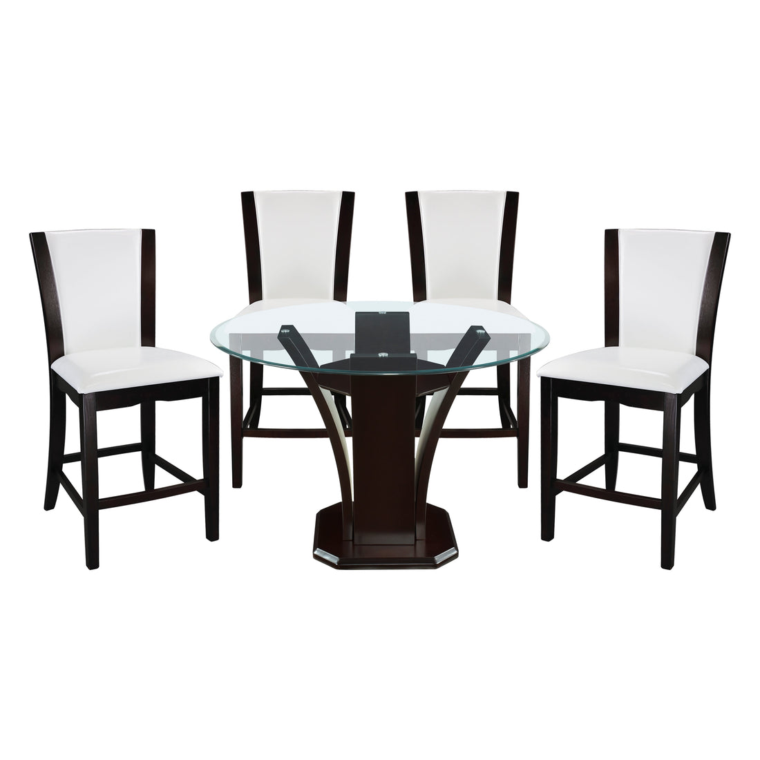 Daisy Espresso/White 5-Piece 48" Glass-Top Round Counter Height Set from Homelegance - Luna Furniture