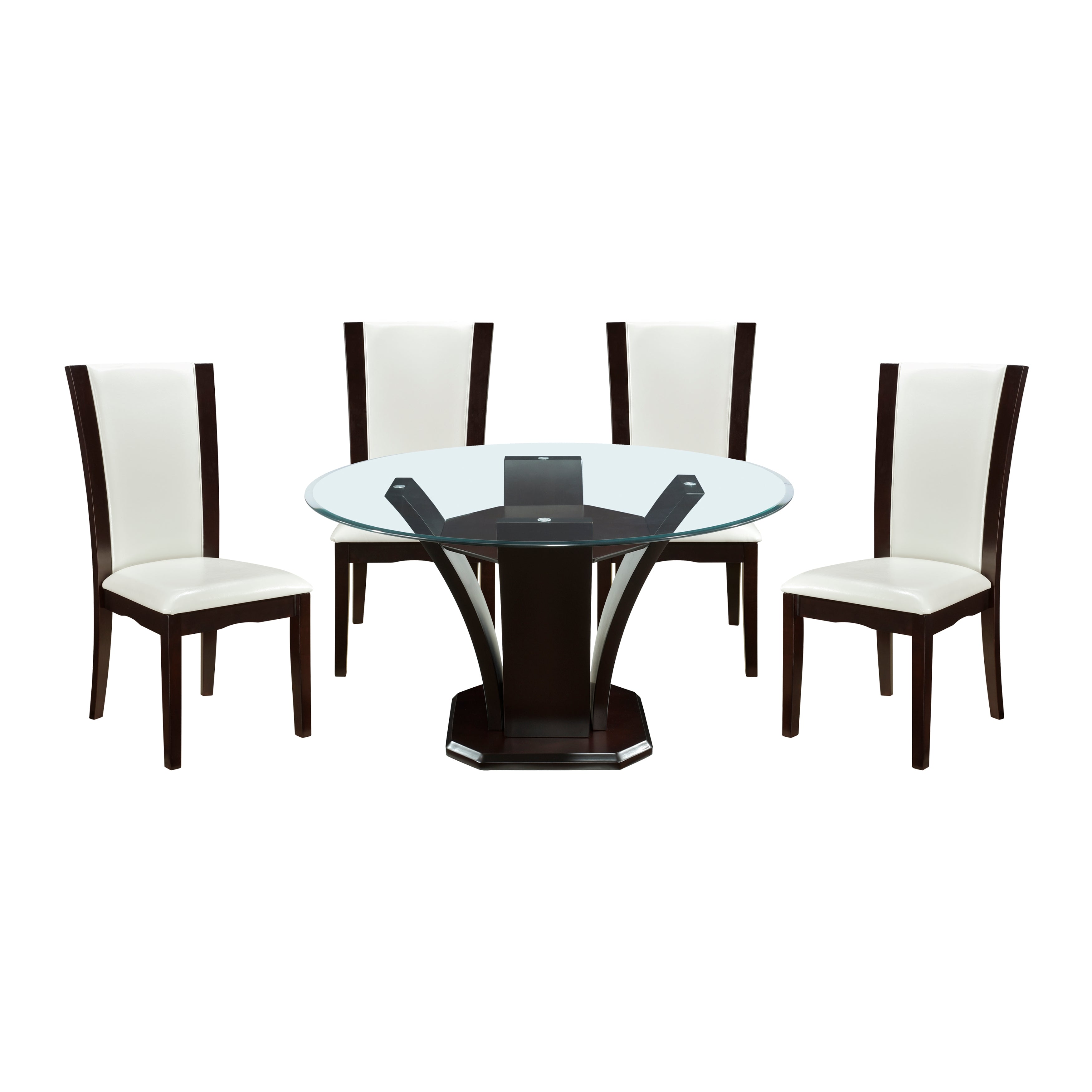 Daisy Espresso/White 5-Piece 48" Glass-Top Round Dining Room Set from Homelegance - Luna Furniture