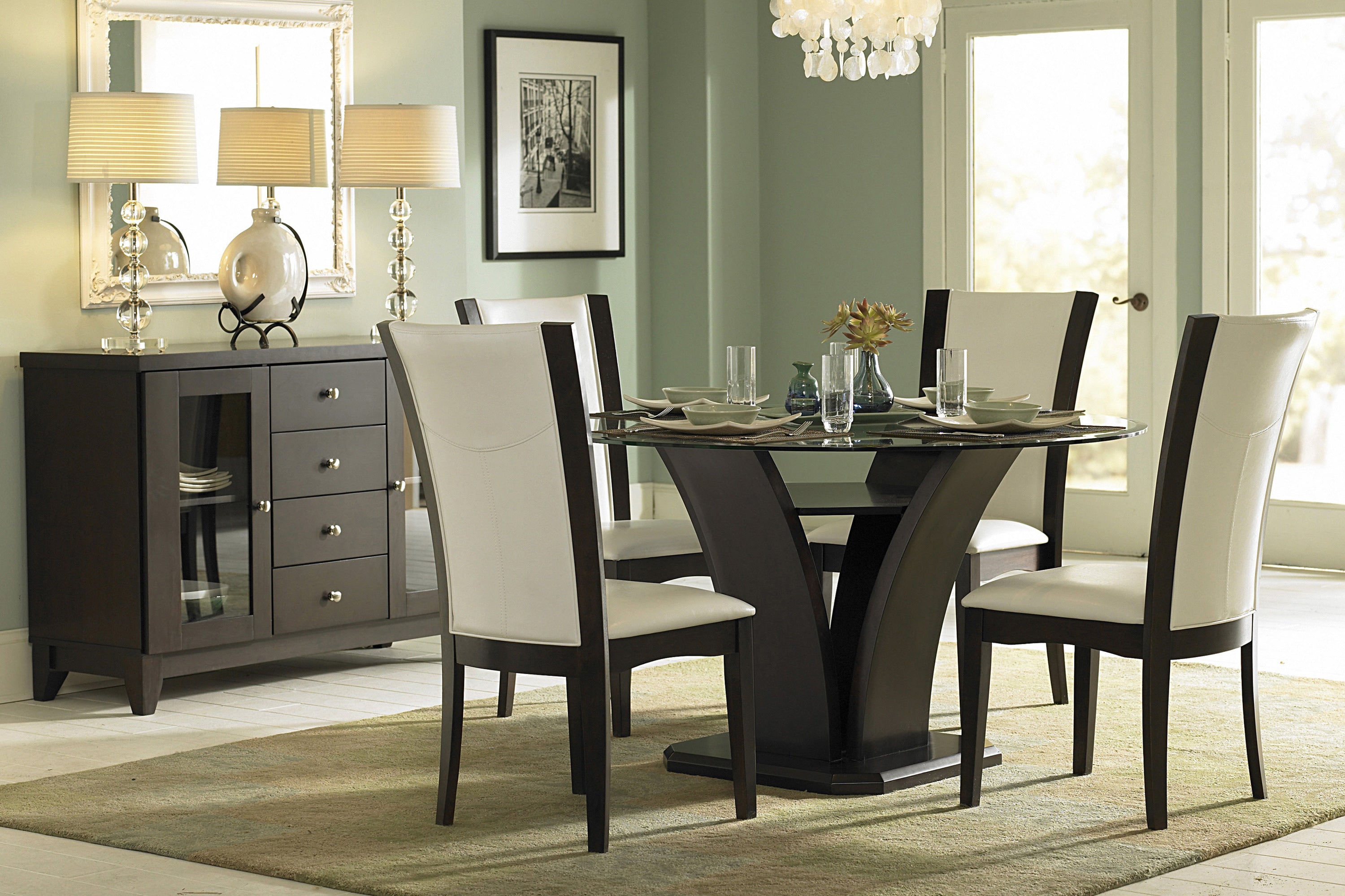 Daisy Espresso/White 5-Piece 48" Glass-Top Round Dining Room Set from Homelegance - Luna Furniture