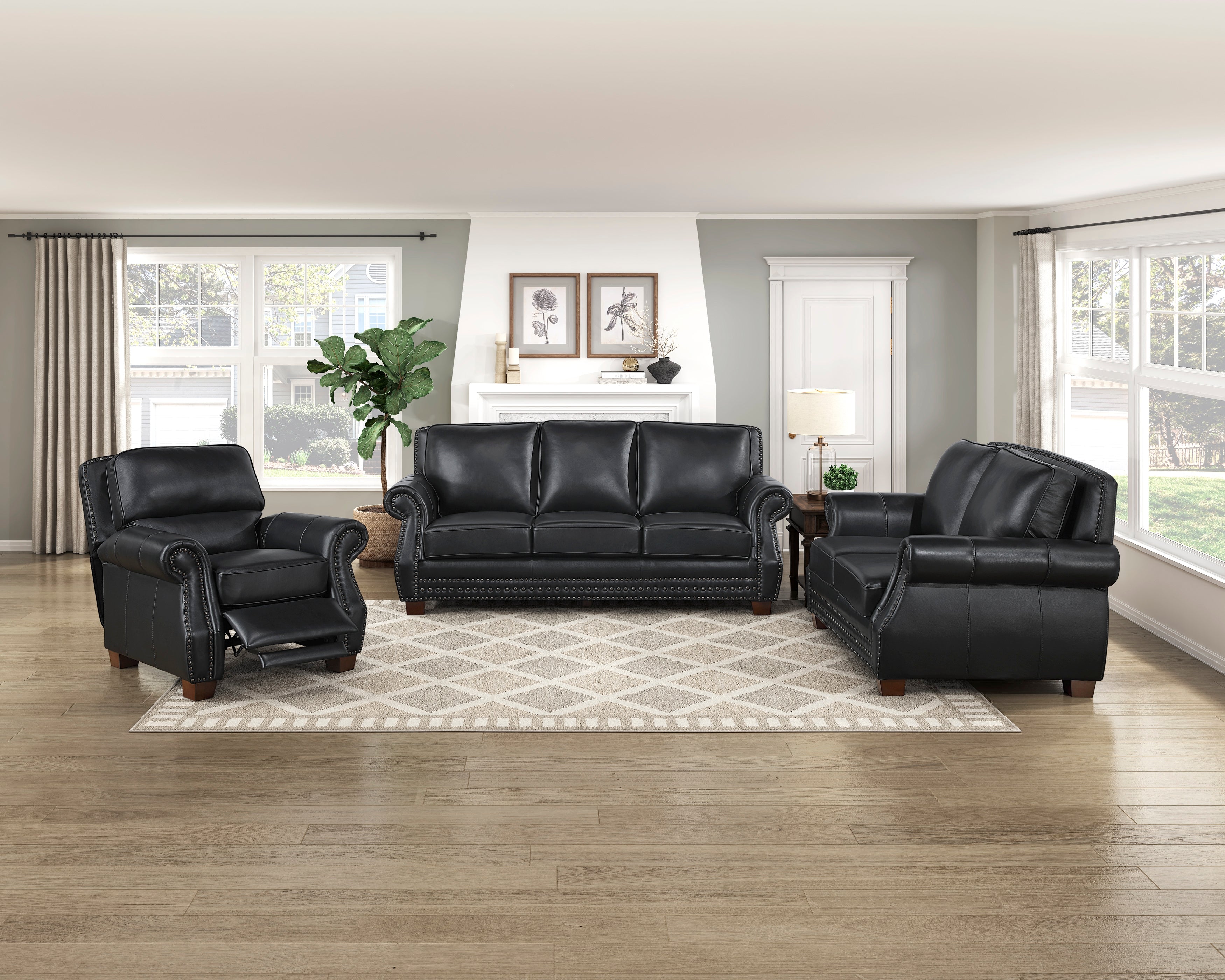 8448BLK-1PB Push Back Reclining Chair - 8448BLK-1PB