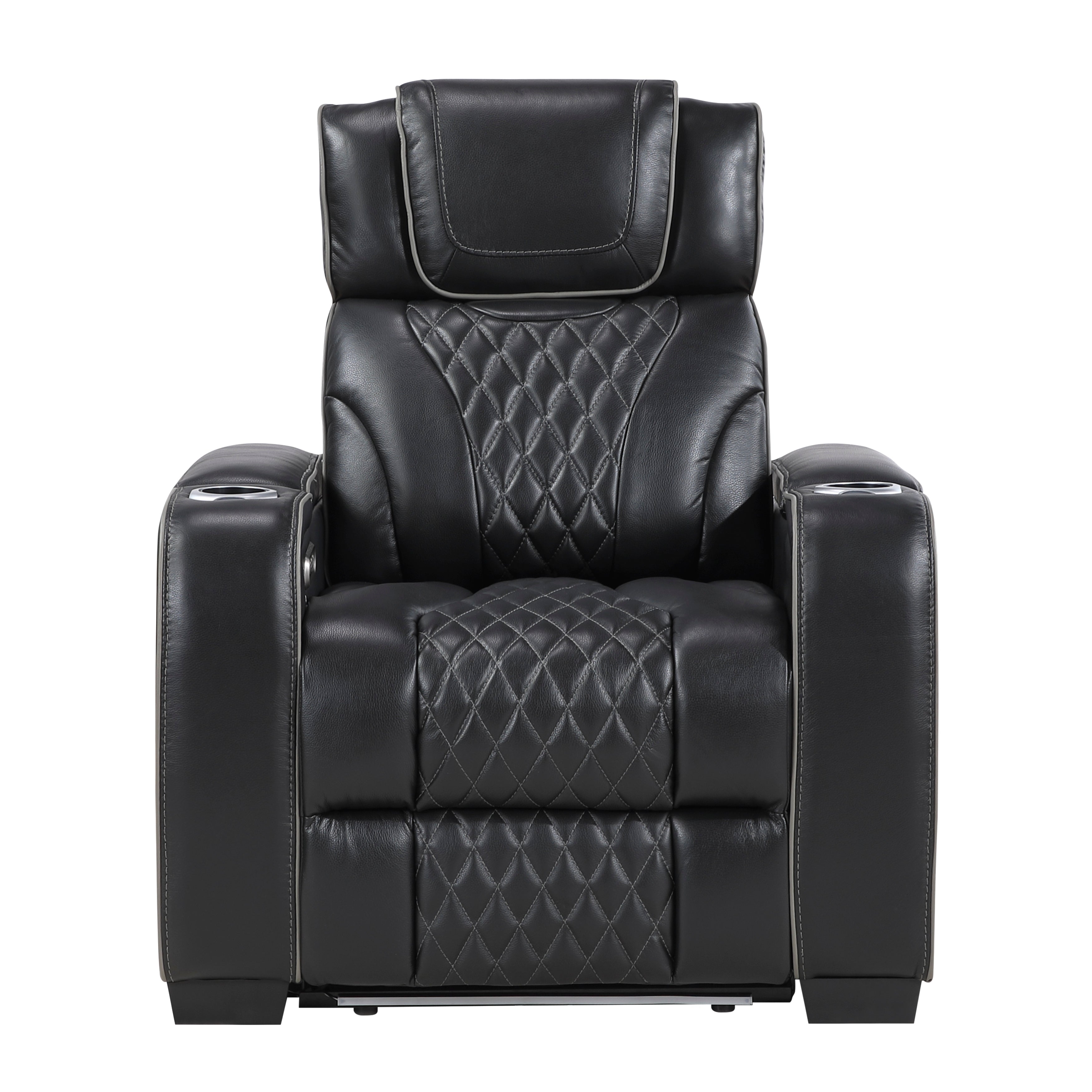 8449BK-1PWHM Power Reclining Chair with Power Headrest, Storage Arms with Cup Holders, Air Massage and Heat, LED Lighting and Charging Ports - 8449BK-1PWHM