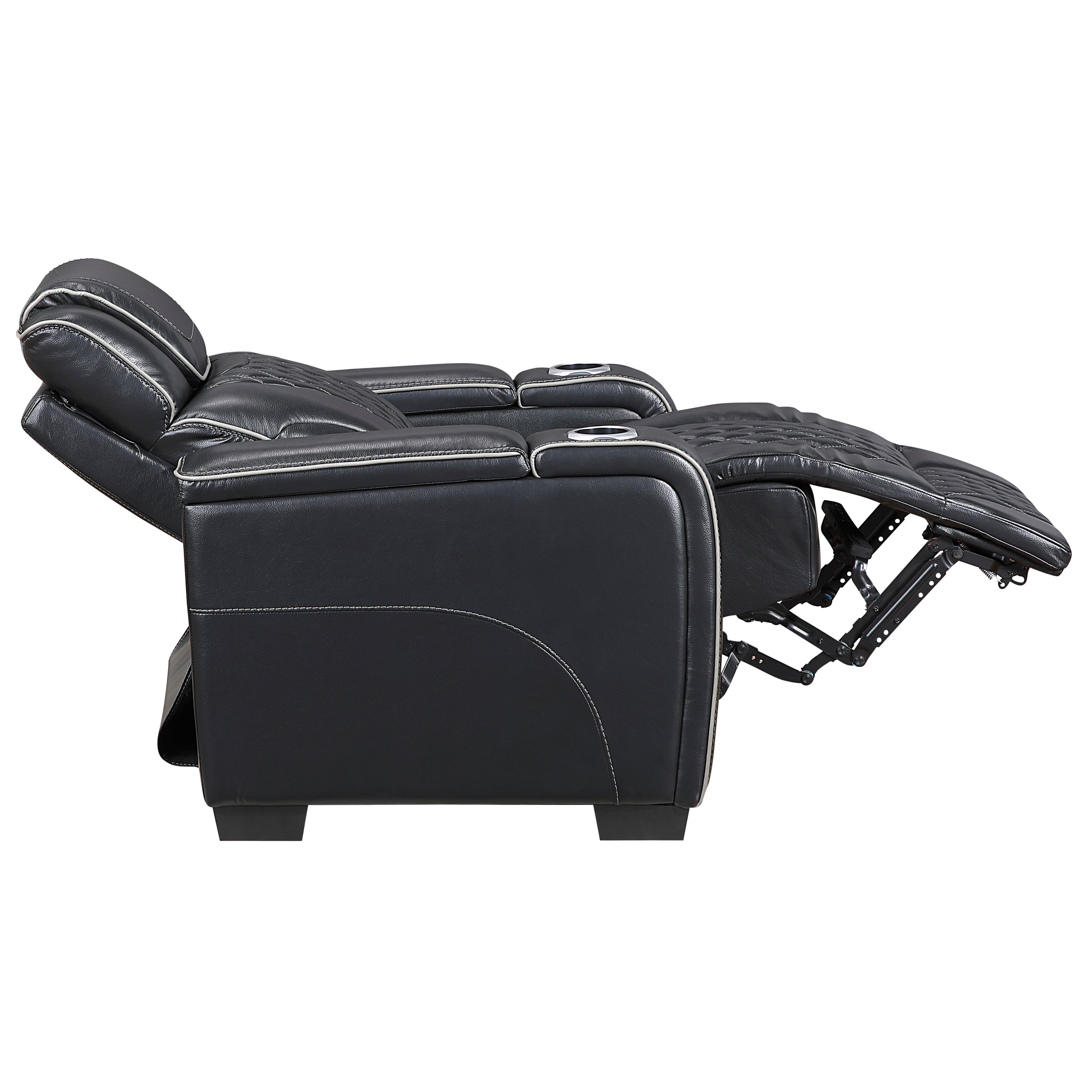 8449BK-1PWHM Power Reclining Chair with Power Headrest, Storage Arms with Cup Holders, Air Massage and Heat, LED Lighting and Charging Ports - 8449BK-1PWHM