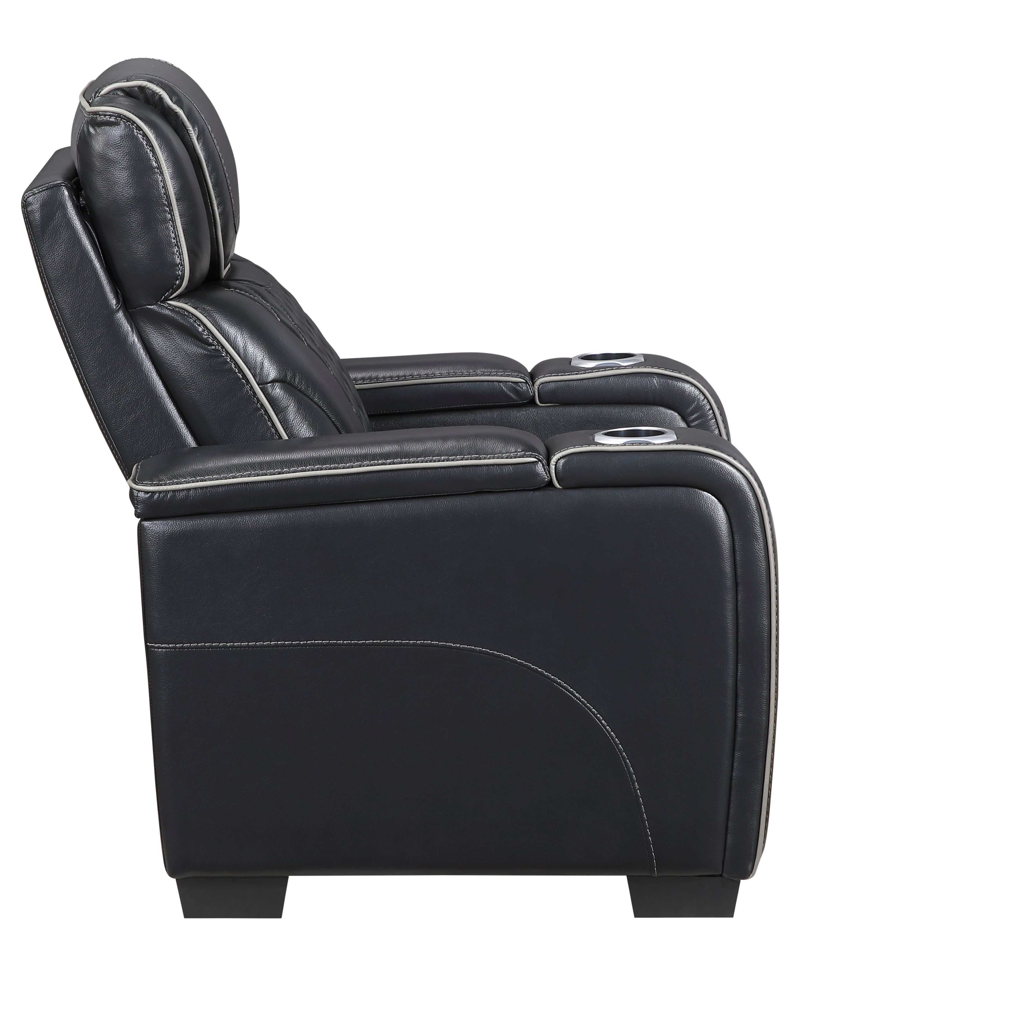 8449BK-1PWHM Power Reclining Chair with Power Headrest, Storage Arms with Cup Holders, Air Massage and Heat, LED Lighting and Charging Ports - 8449BK-1PWHM