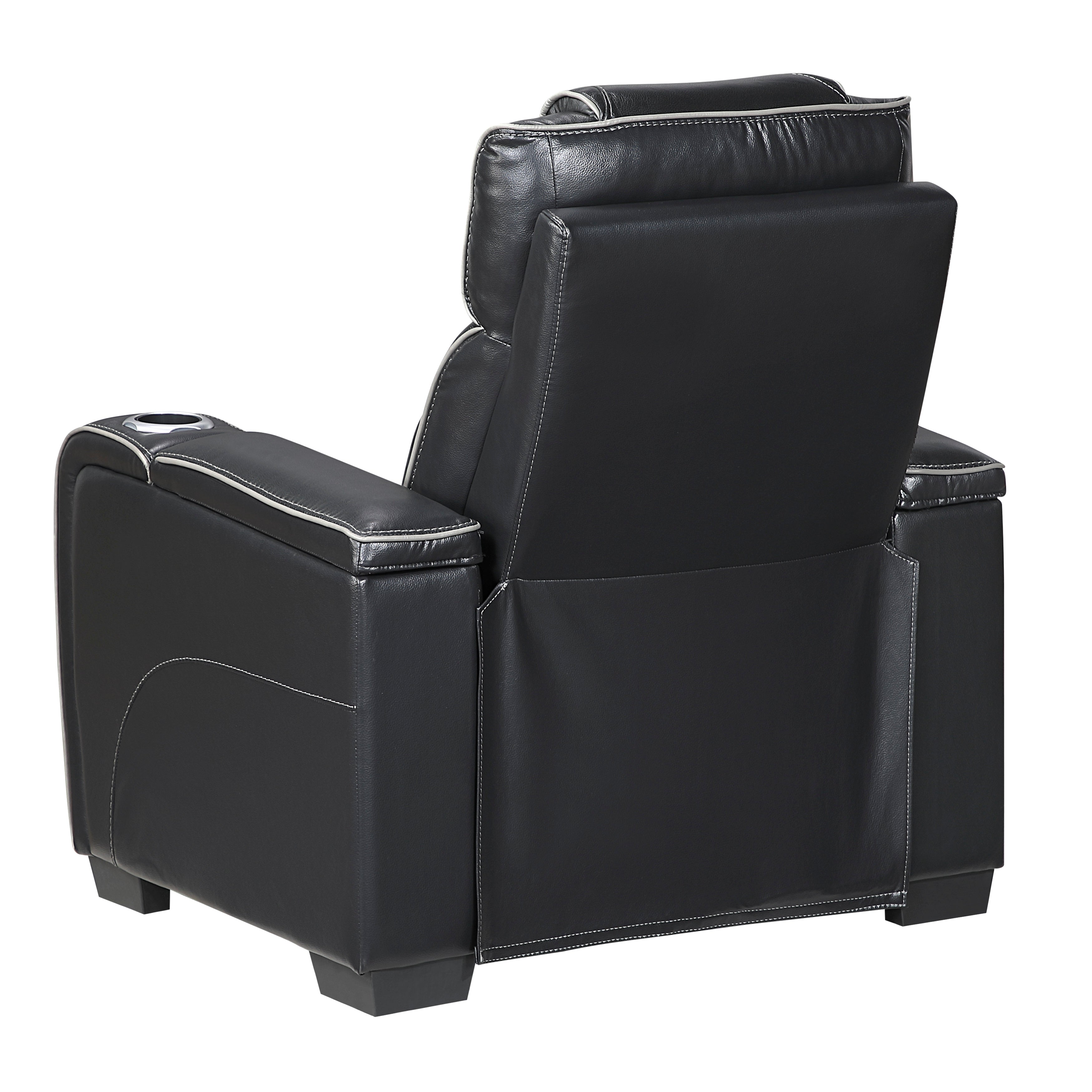 8449BK-1PWHM Power Reclining Chair with Power Headrest, Storage Arms with Cup Holders, Air Massage and Heat, LED Lighting and Charging Ports - 8449BK-1PWHM