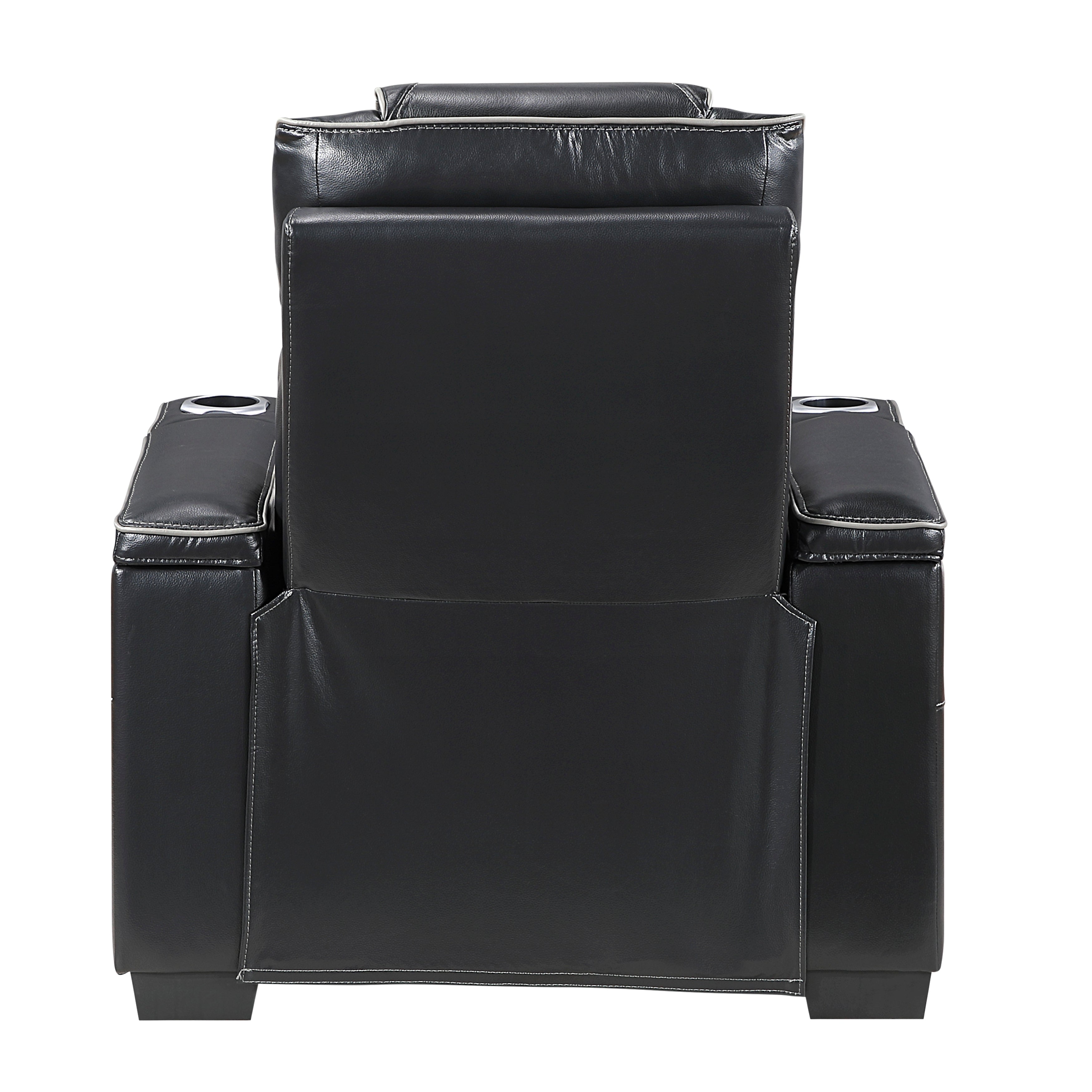 8449BK-1PWHM Power Reclining Chair with Power Headrest, Storage Arms with Cup Holders, Air Massage and Heat, LED Lighting and Charging Ports - 8449BK-1PWHM