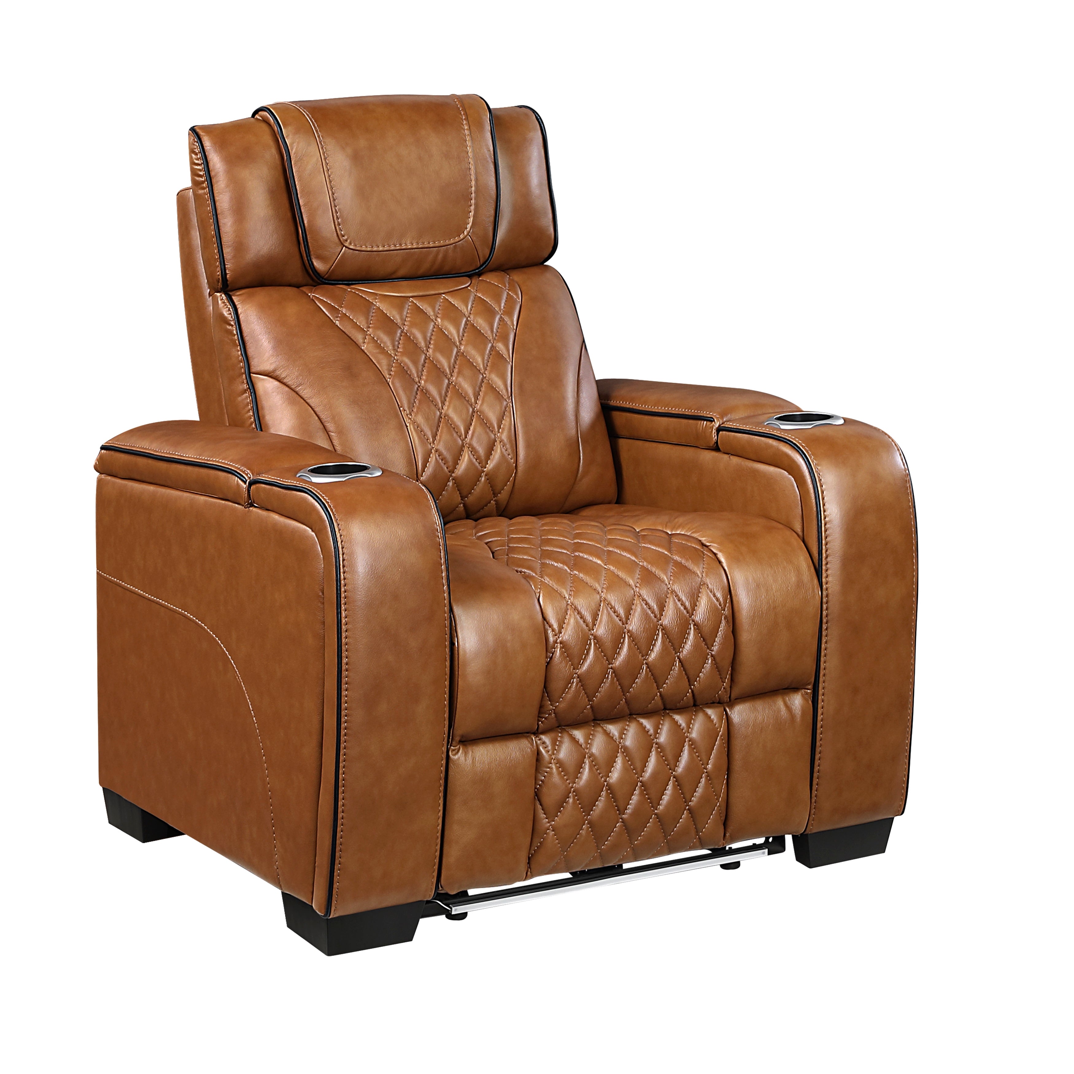 8449BR-1PWHM Power Reclining Chair with Power Headrest, Storage Arms with Cup Holders, Air Massage and Heat, LED Lighting and Charging Ports - 8449BR-1PWHM