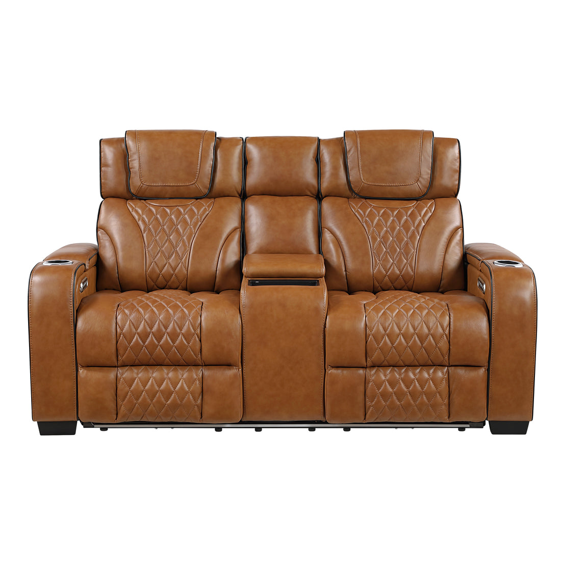 8449BR-2PWHM Power Double Reclining Love Seat with Center Console, Power Headrests, Storage Arms with Cup Holders, Wireless charger, Air Massage and Heat, LED Lighting and Charging Ports - 8449BR-2PWHM