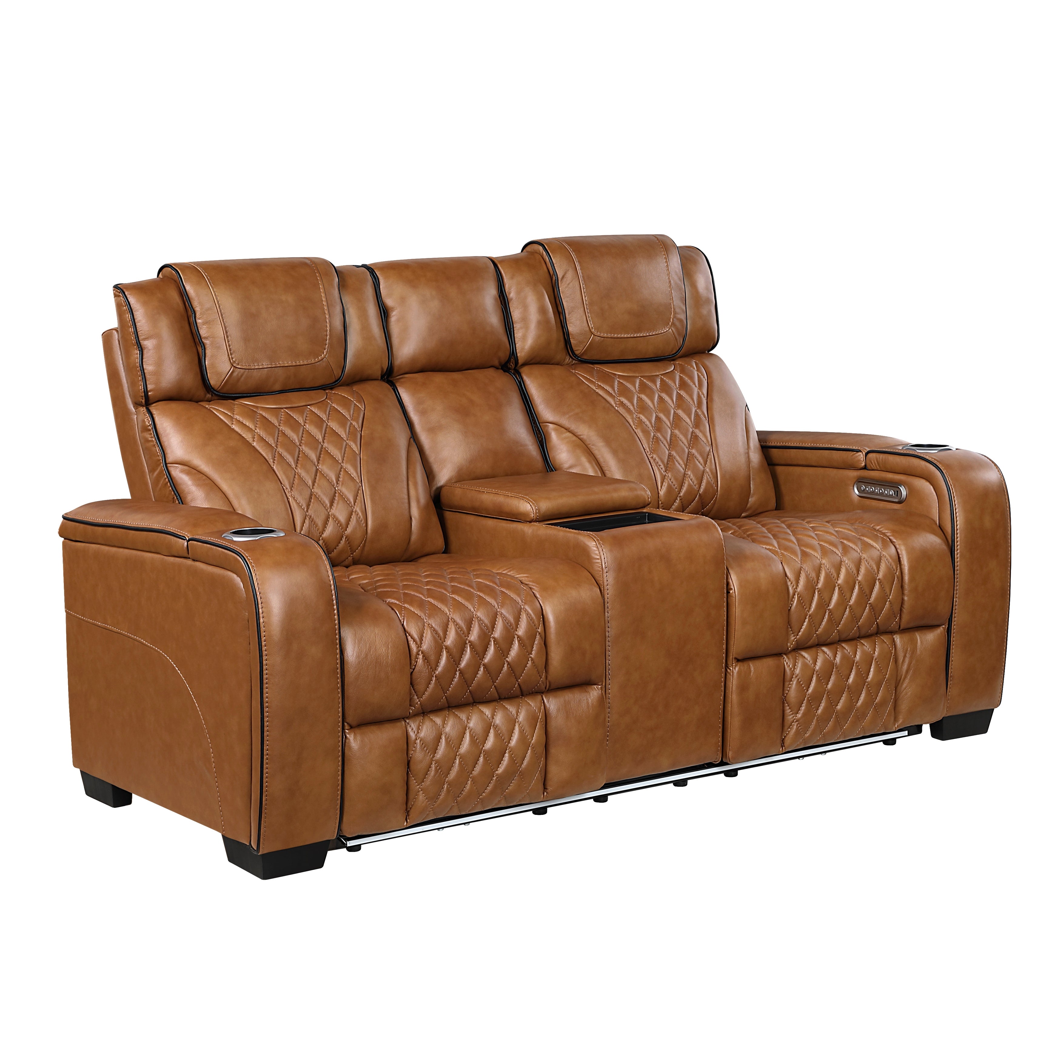 8449BR-2PWHM Power Double Reclining Love Seat with Center Console, Power Headrests, Storage Arms with Cup Holders, Wireless charger, Air Massage and Heat, LED Lighting and Charging Ports - 8449BR-2PWHM