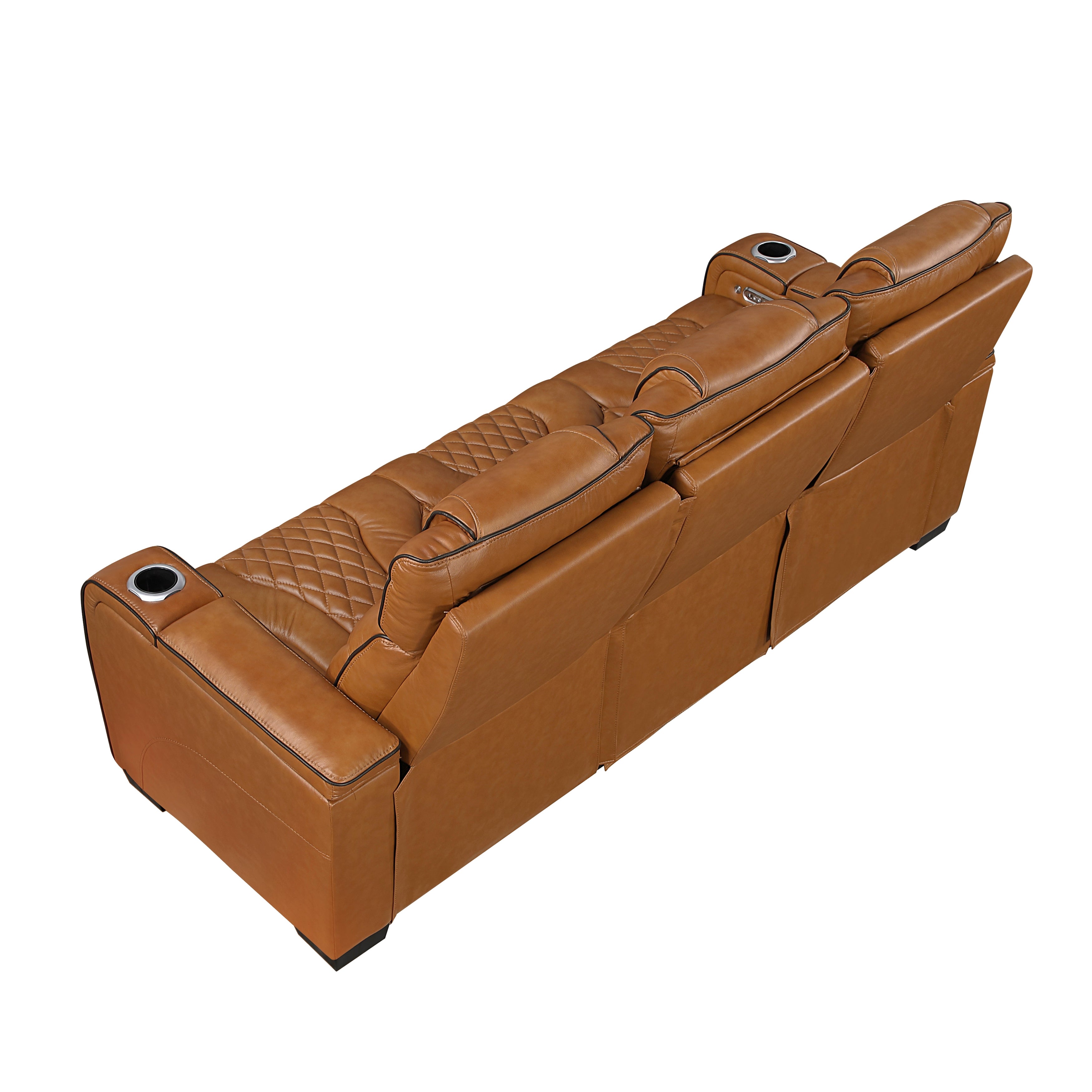 8449BR-3PWHM Power Double Reclining Sofa with Center Drop-Down Cup Holders, Power Headrests, Storage Arms with Cup holders, Reading Lights, Wireless Charger, Air Massage and Heat, LED Lighting and Charging Ports - 8449BR-3PWHM