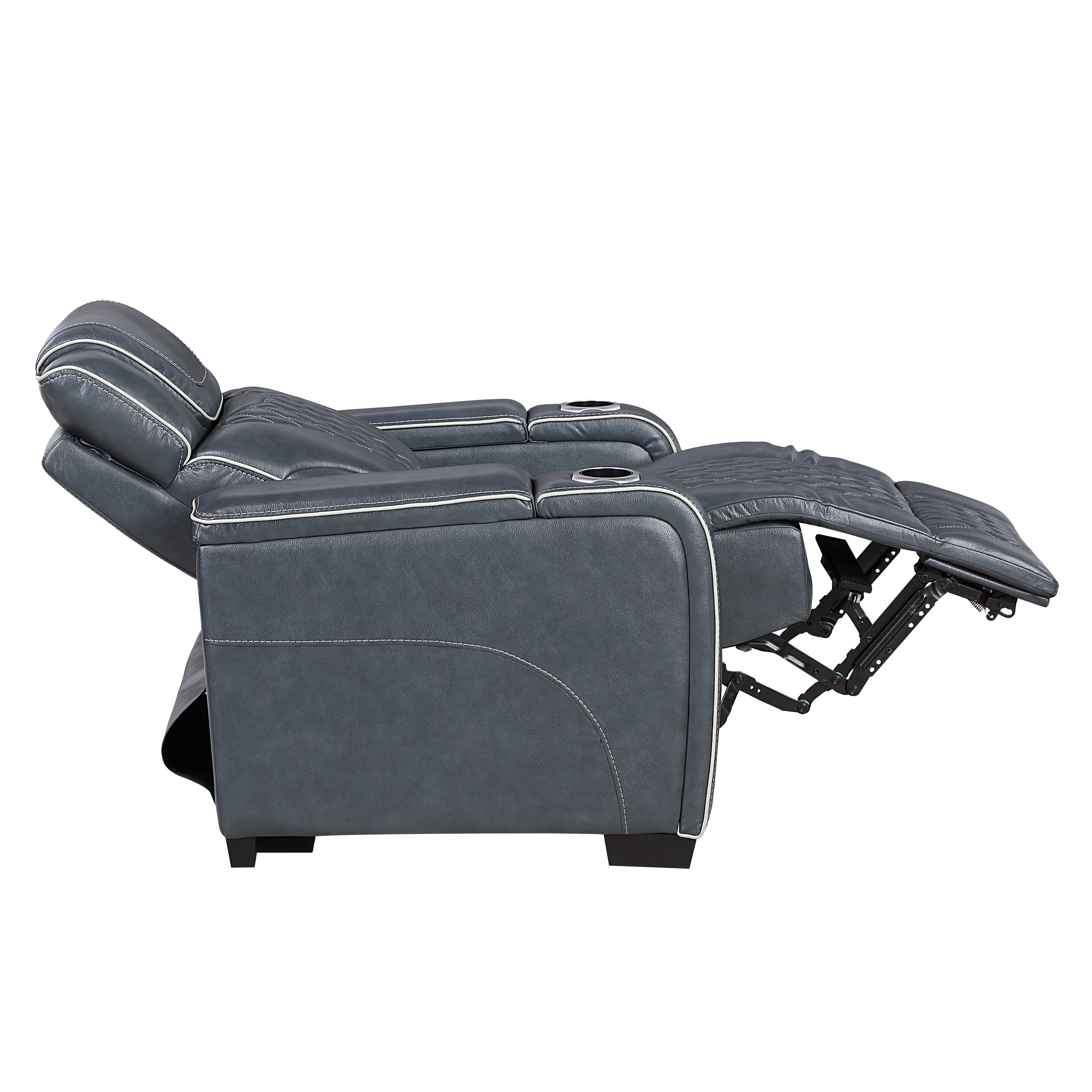 8449BU-1PWHM Power Reclining Chair with Power Headrest, Storage Arms with Cup Holders, Air Massage and Heat, LED Lighting and Charging Ports - 8449BU-1PWHM