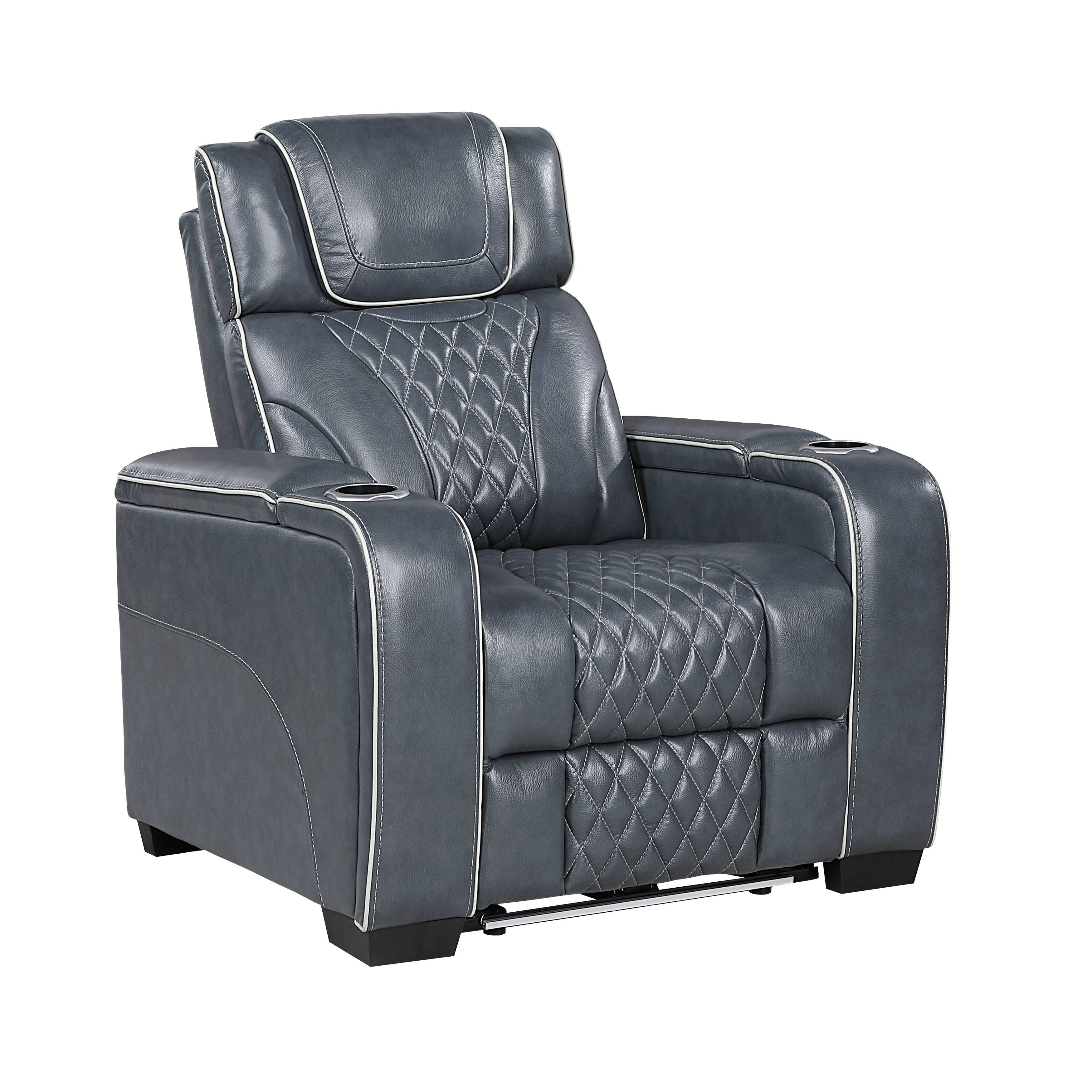 8449BU-1PWHM Power Reclining Chair with Power Headrest, Storage Arms with Cup Holders, Air Massage and Heat, LED Lighting and Charging Ports - 8449BU-1PWHM