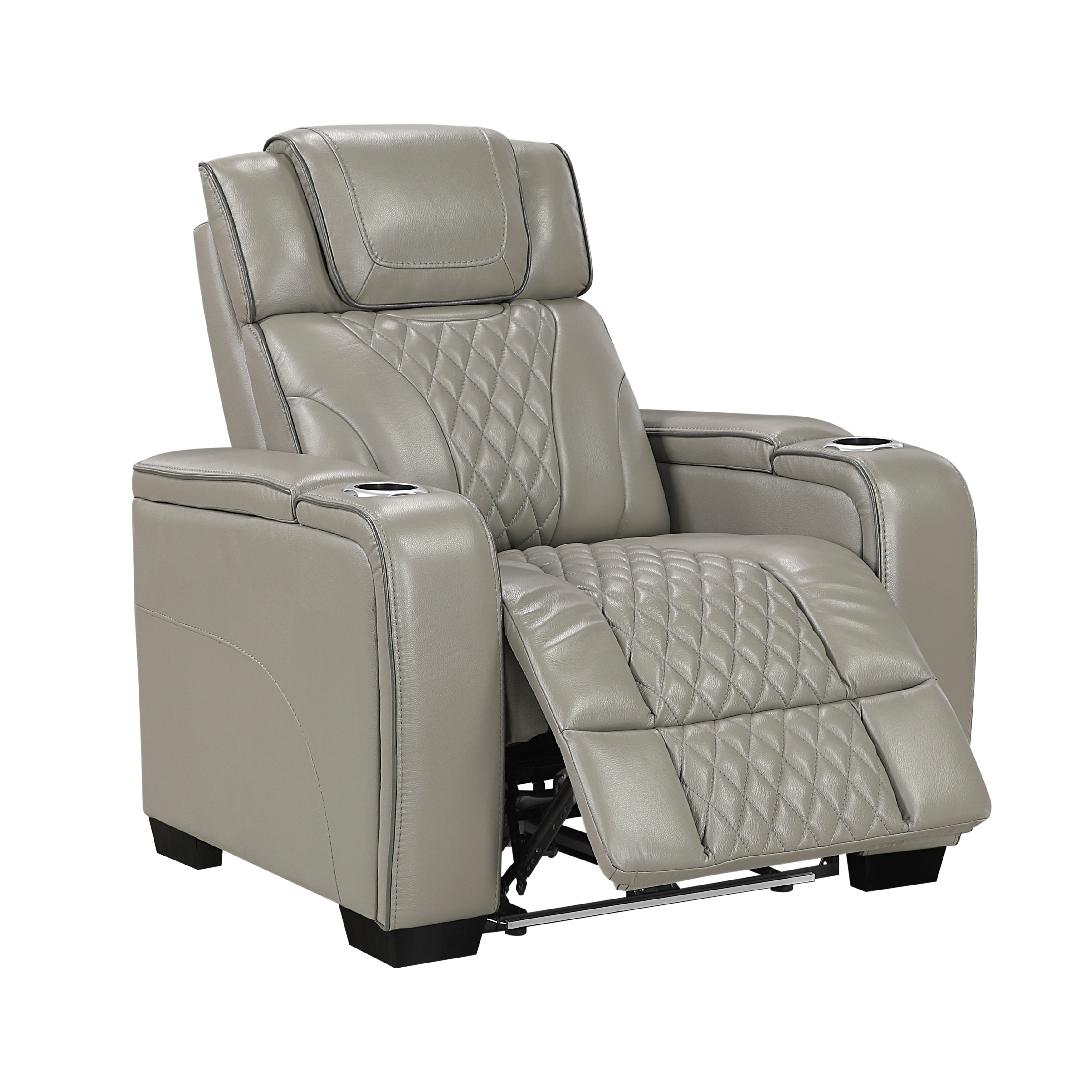 8449GY-1PWHM Power Reclining Chair with Power Headrest, Storage Arms with Cup Holders, Air Massage and Heat, LED Lighting and Charging Ports - 8449GY-1PWHM