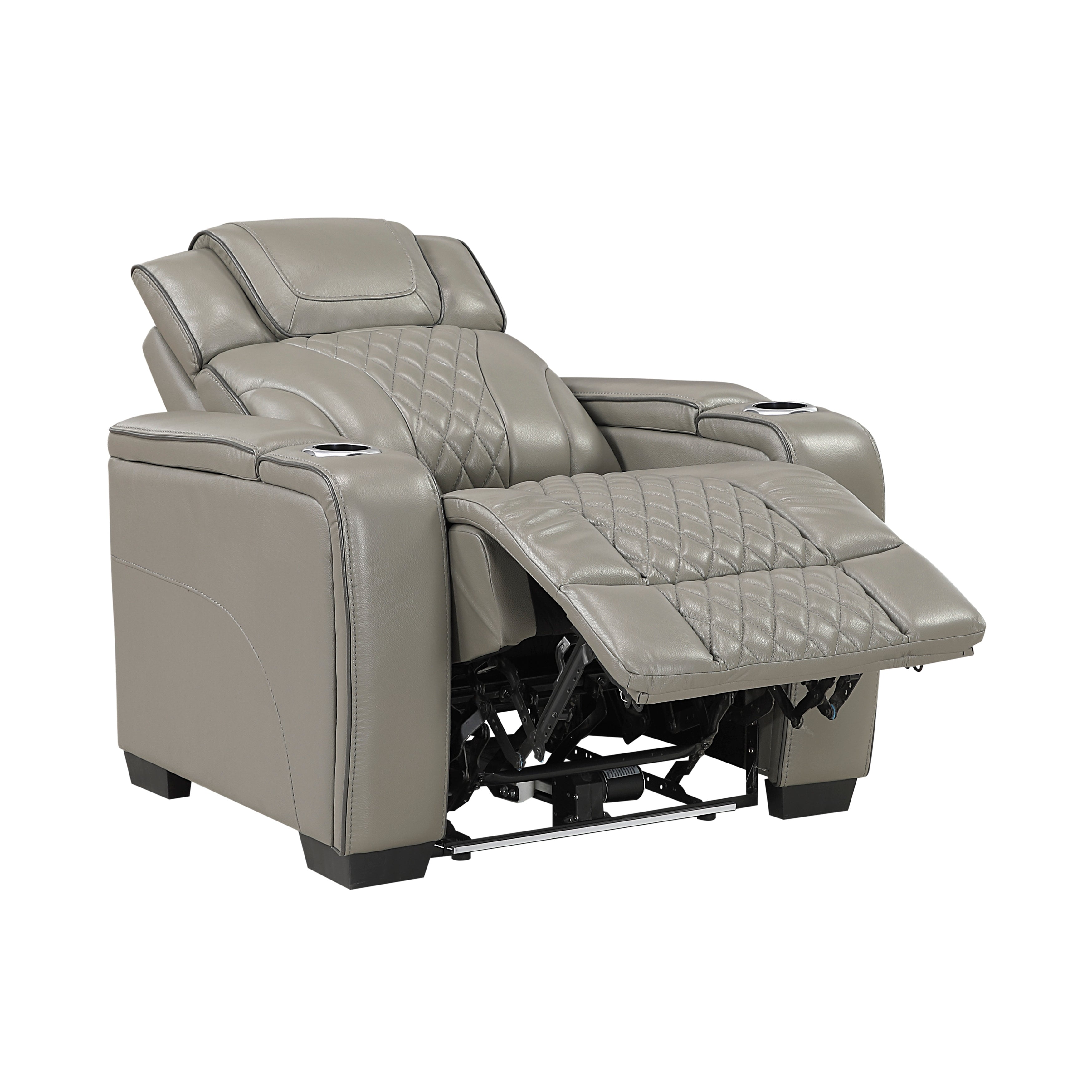 8449GY-1PWHM Power Reclining Chair with Power Headrest, Storage Arms with Cup Holders, Air Massage and Heat, LED Lighting and Charging Ports - 8449GY-1PWHM