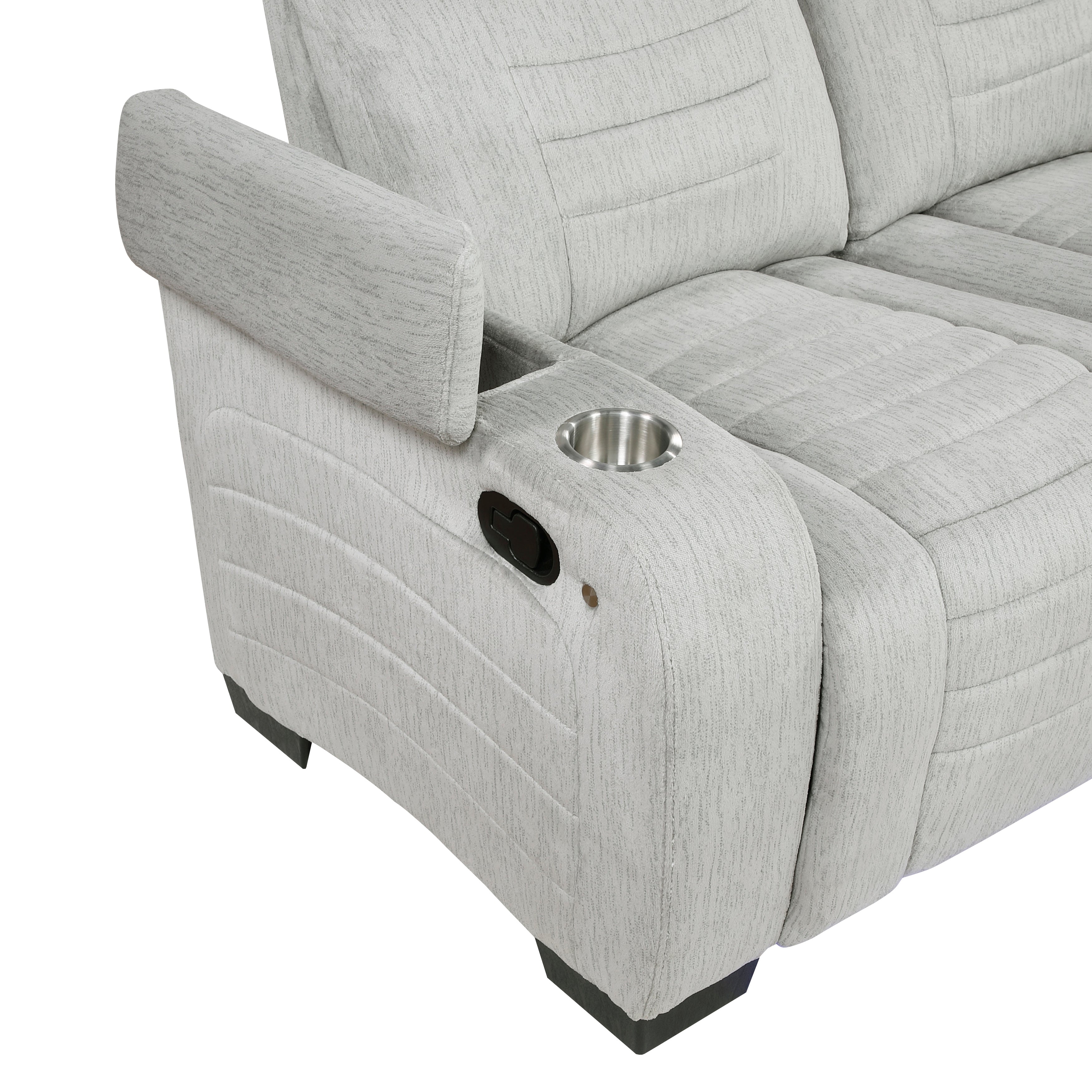 8455GRY-2 Double Reclining Love Seat with Center Console, Wireless Speakers, Storage Arms, Cup holders and LED - 8455GRY-2