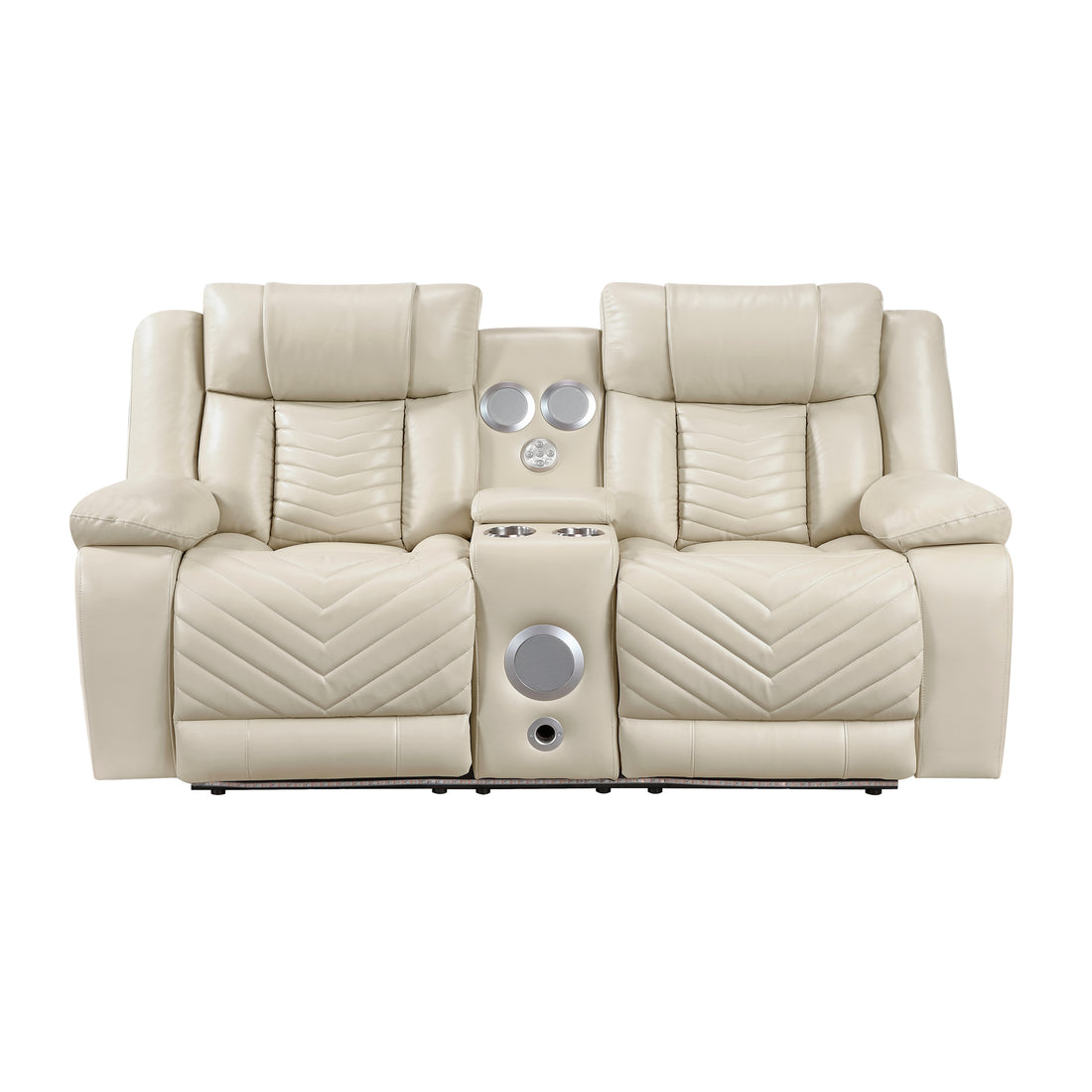 8457BEG-2PW Power Double Reclining Love Seat with Center Console, Wireless Speakers, LED and Charging Ports - 8457BEG-2PW