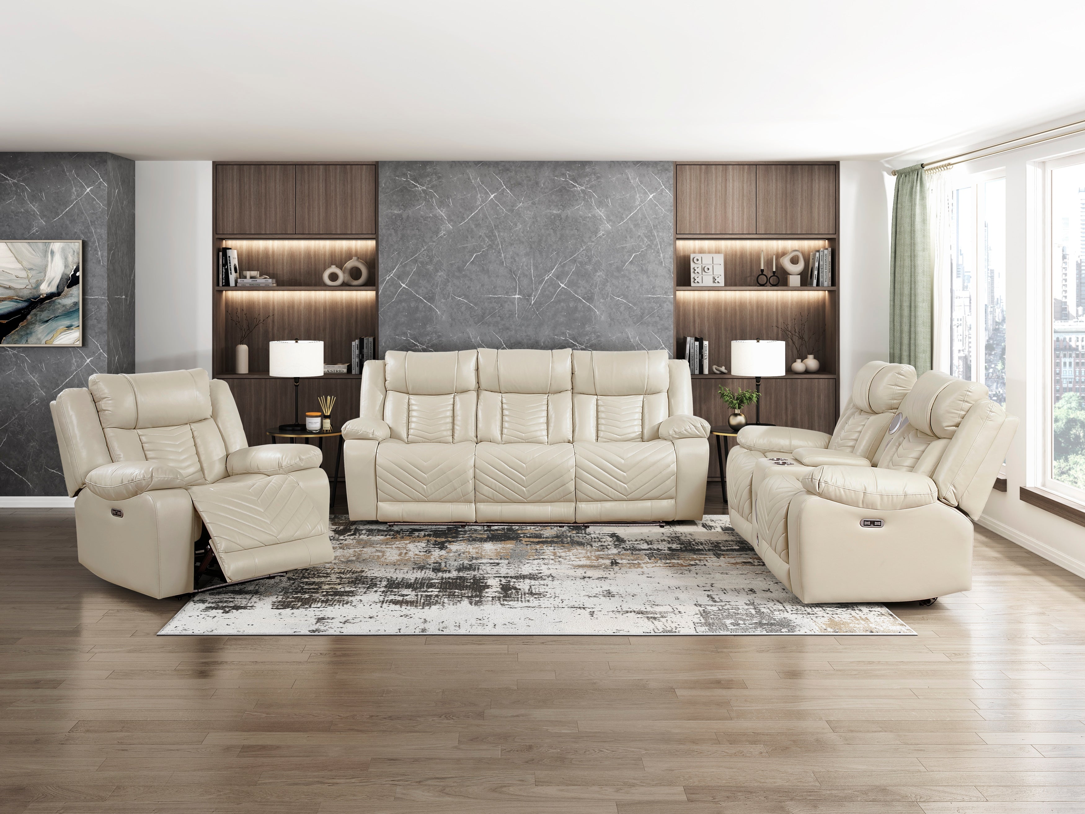 Huron Beige Power Double Reclining Sofa from Homelegance - Luna Furniture