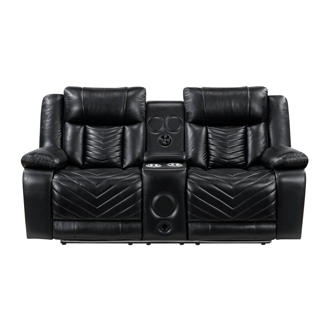 8457BLK-2PW Power Double Reclining Love Seat with Center Console, Wireless Speakers, LED and Charging Ports - 8457BLK-2PW
