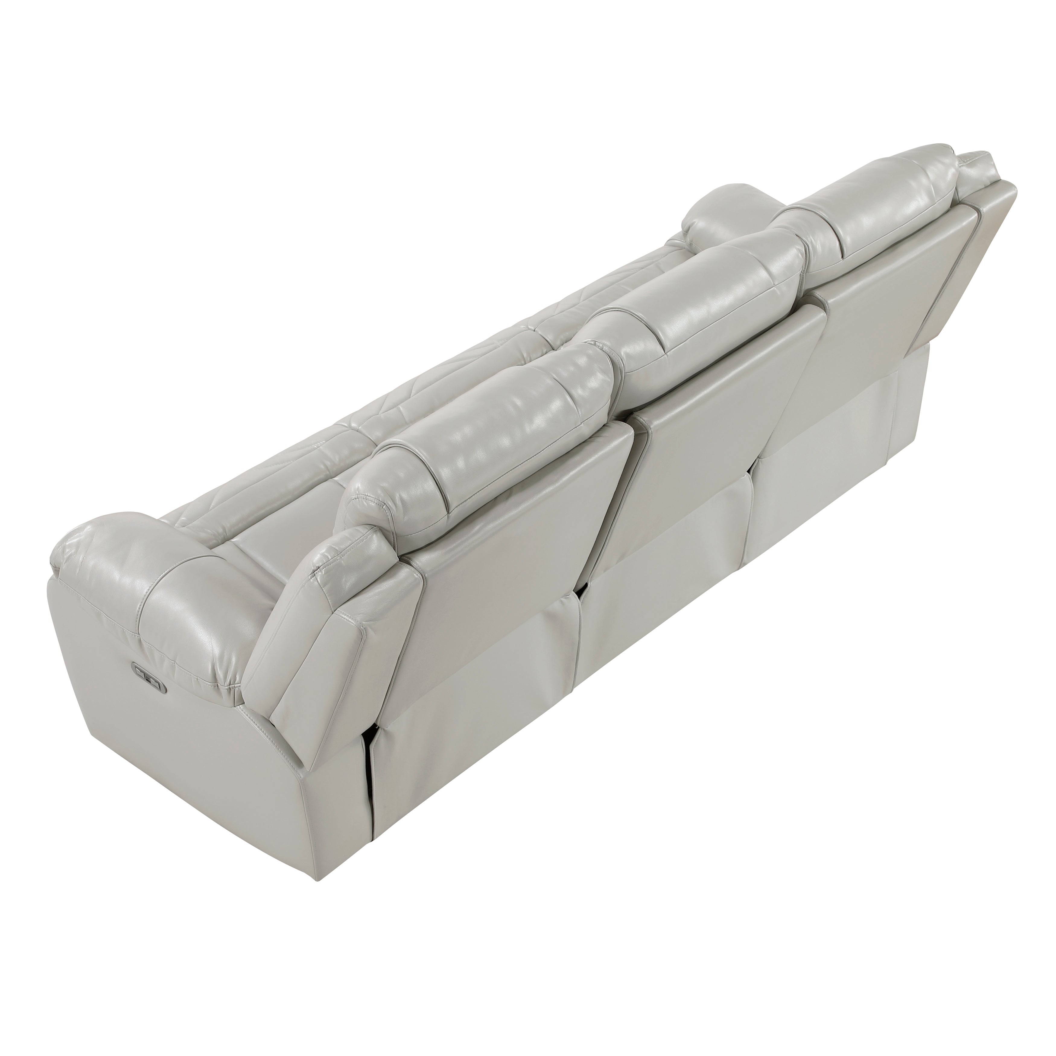 8457GRY-3PW Power Double Reclining Sofa with Center Drop-Down Cup Holders, Wireless Charger, Magazine Bag, LED and Charging Ports - 8457GRY-3PW