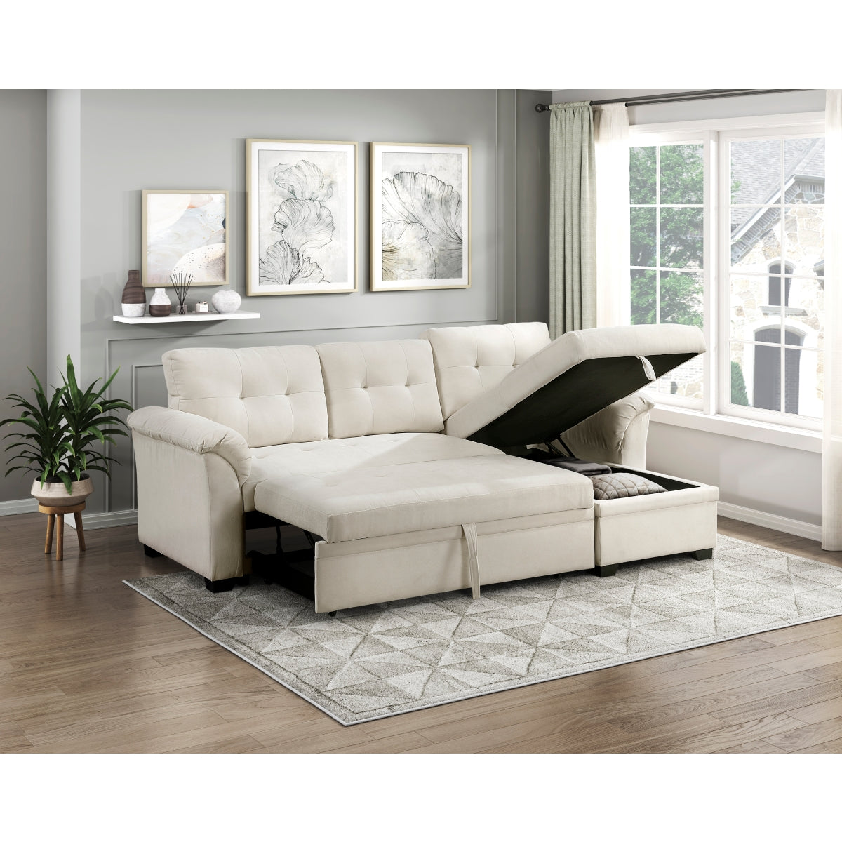 Elara Beige 2-Piece Reversible Sectional with Hidden Storage and Pull-out Bed from Homelegance - Luna Furniture