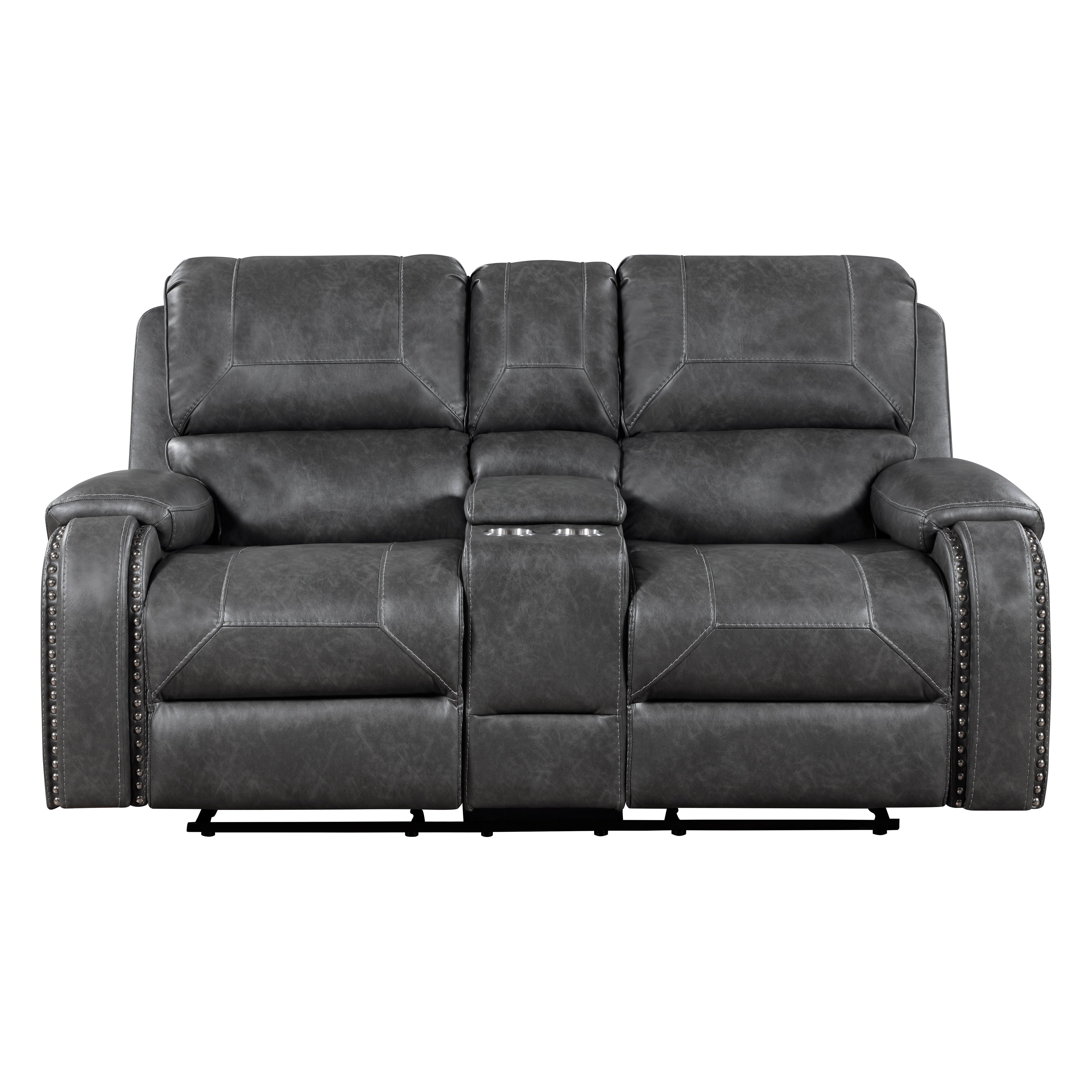 8549GRY-2 DOUBLE GLIDER RECLINING LOVE SEAT WITH CENTER CONSOLE, RECEPTACLES AND USB PORTS - 8549GRY-2