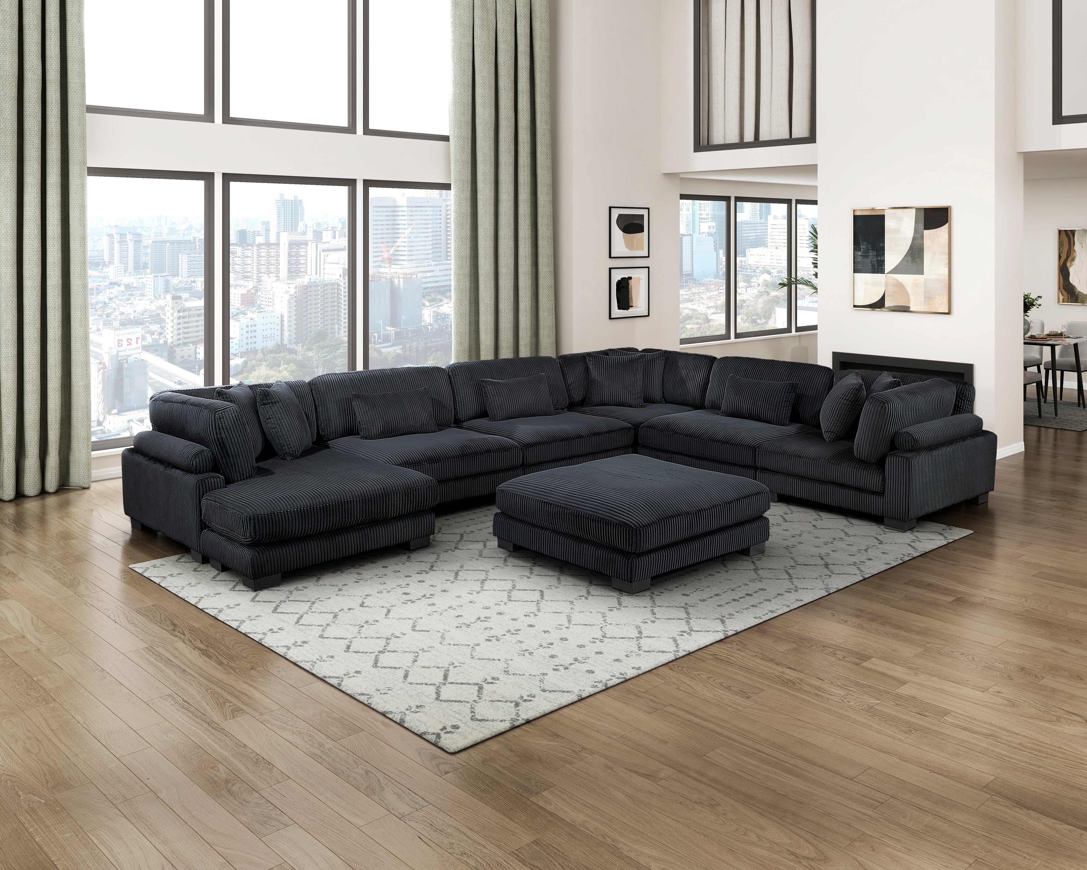 8555BK*2CR3ACVCOT (7)7-Piece Modular Sectional with Reversible Chaise and Ottoman - 8555BK*2CR3ACVCOT