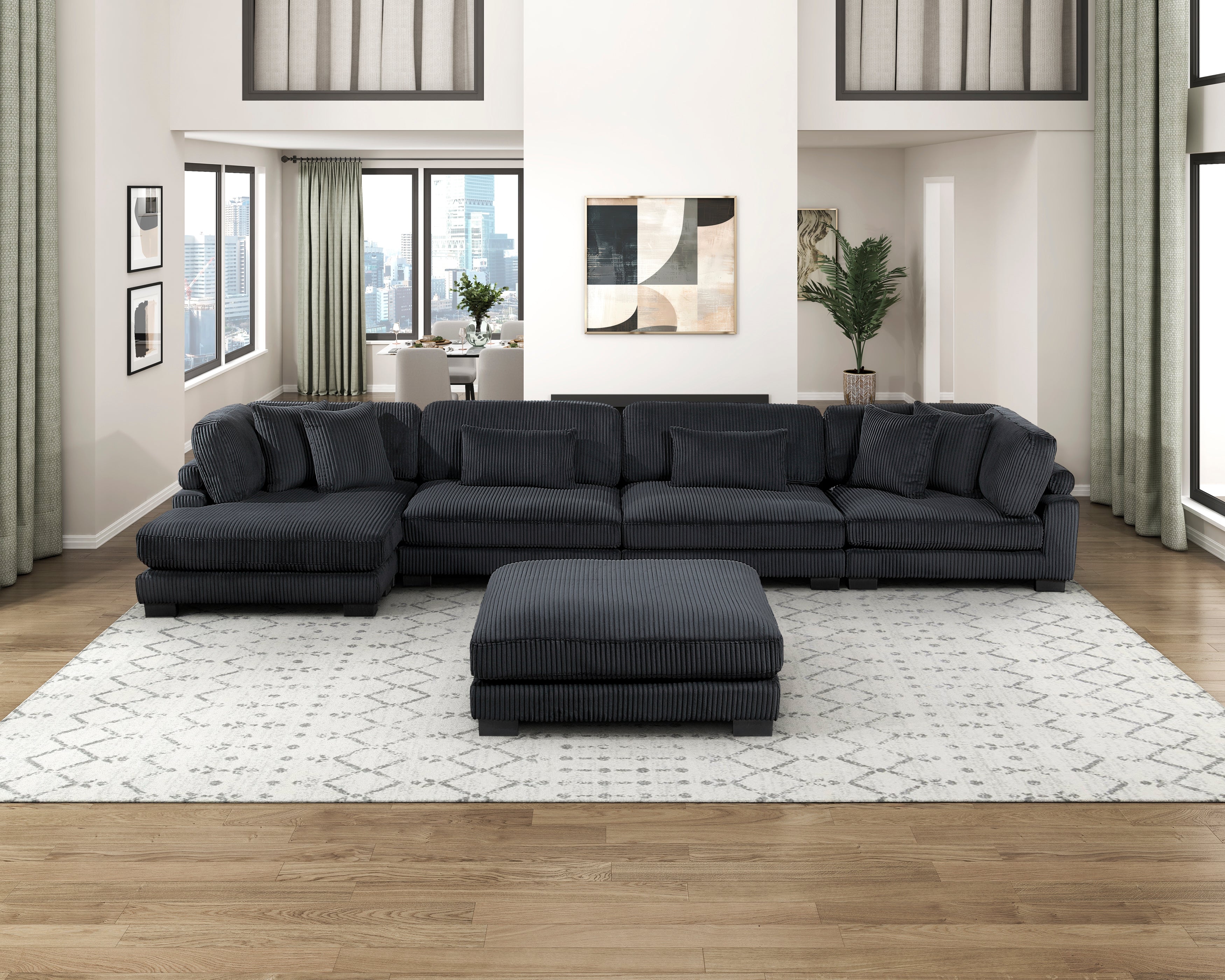 8555BK*CR2ACVCOT (5)5-Piece Modular Sectional with Reversible Chaise and Ottoman - 8555BK*CR2ACVCOT