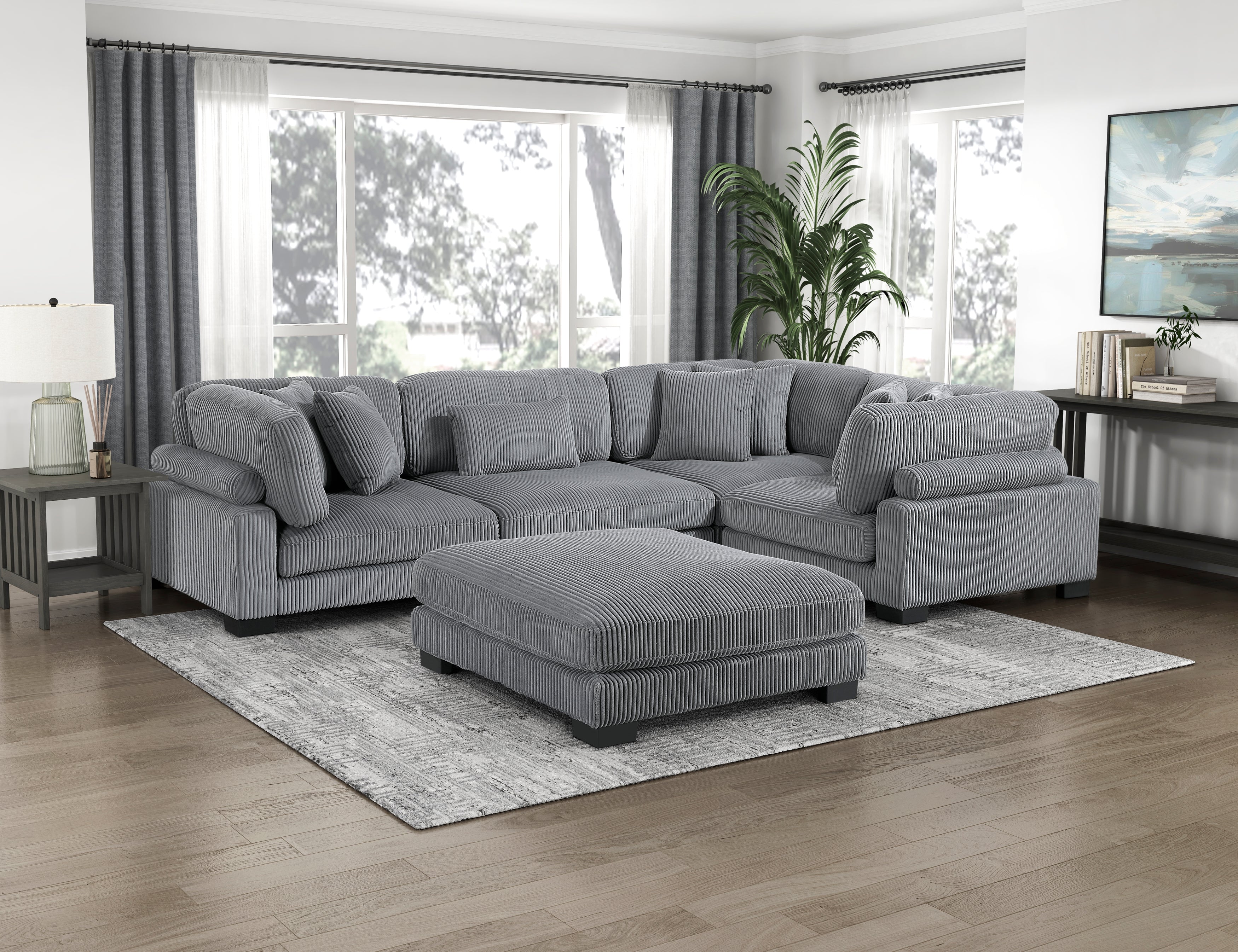 8555GY*3CRACOT (5)5-Piece Modular Sectional with Ottoman - 8555GY*3CRACOT