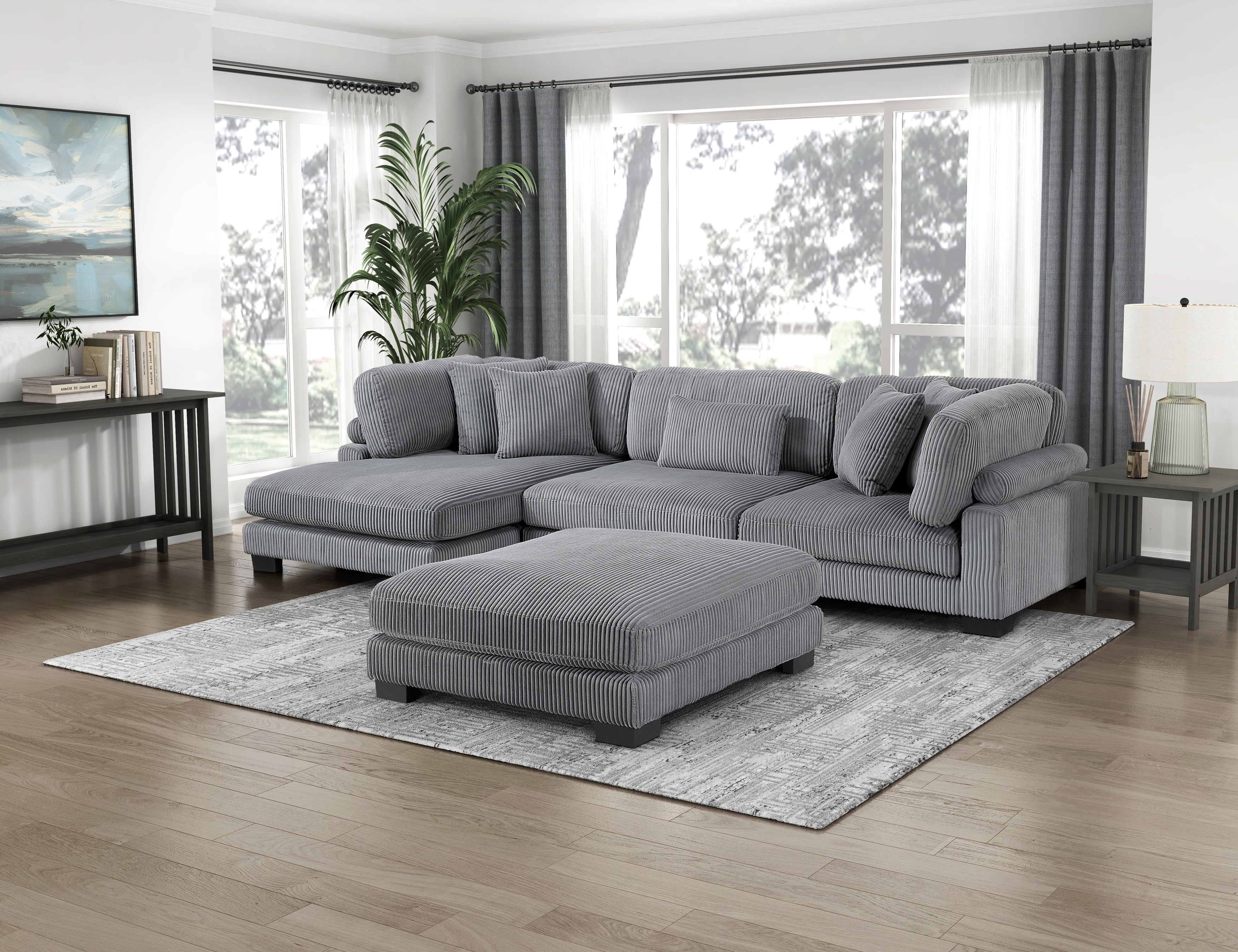 8555GY*CRACVCOT (4)4-Piece Modular Sectional with Reversible Chaise and Ottoman - 8555GY*CRACVCOT