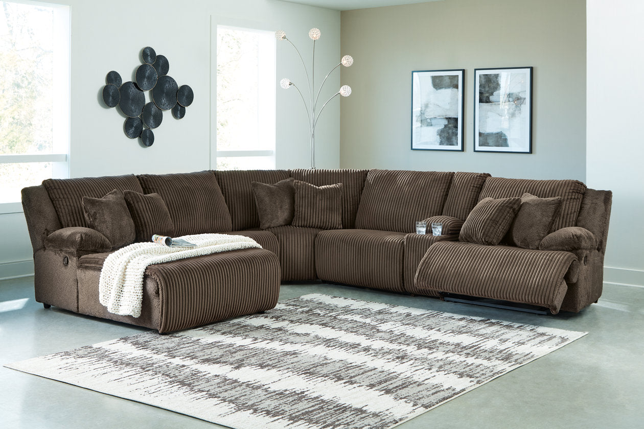 Top Tier Chocolate 6-Piece Reclining Sectional with Chaise - Ashley - Luna Furniture