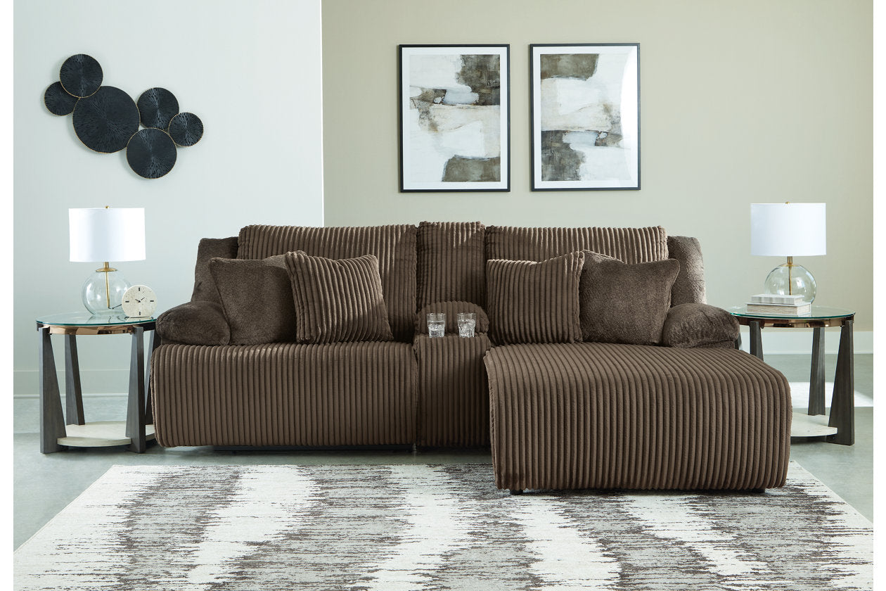 Top Tier Chocolate 3-Piece Reclining Sectional Sofa with Chaise - Ashley - Luna Furniture