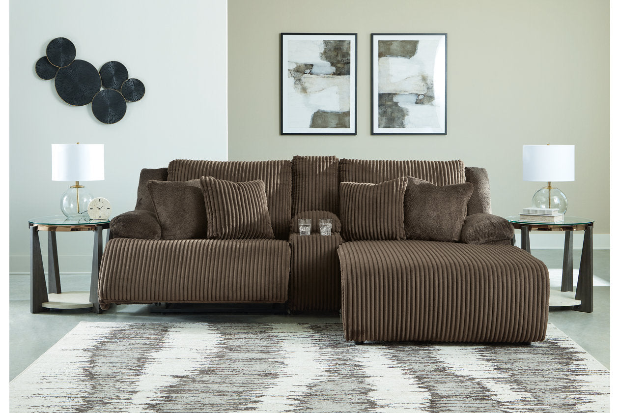 Top Tier Chocolate 3-Piece Reclining Sectional Sofa with Chaise - Ashley - Luna Furniture