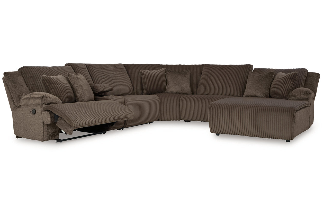 Top Tier Chocolate 6-Piece Reclining Sectional with Chaise - Ashley - Luna Furniture