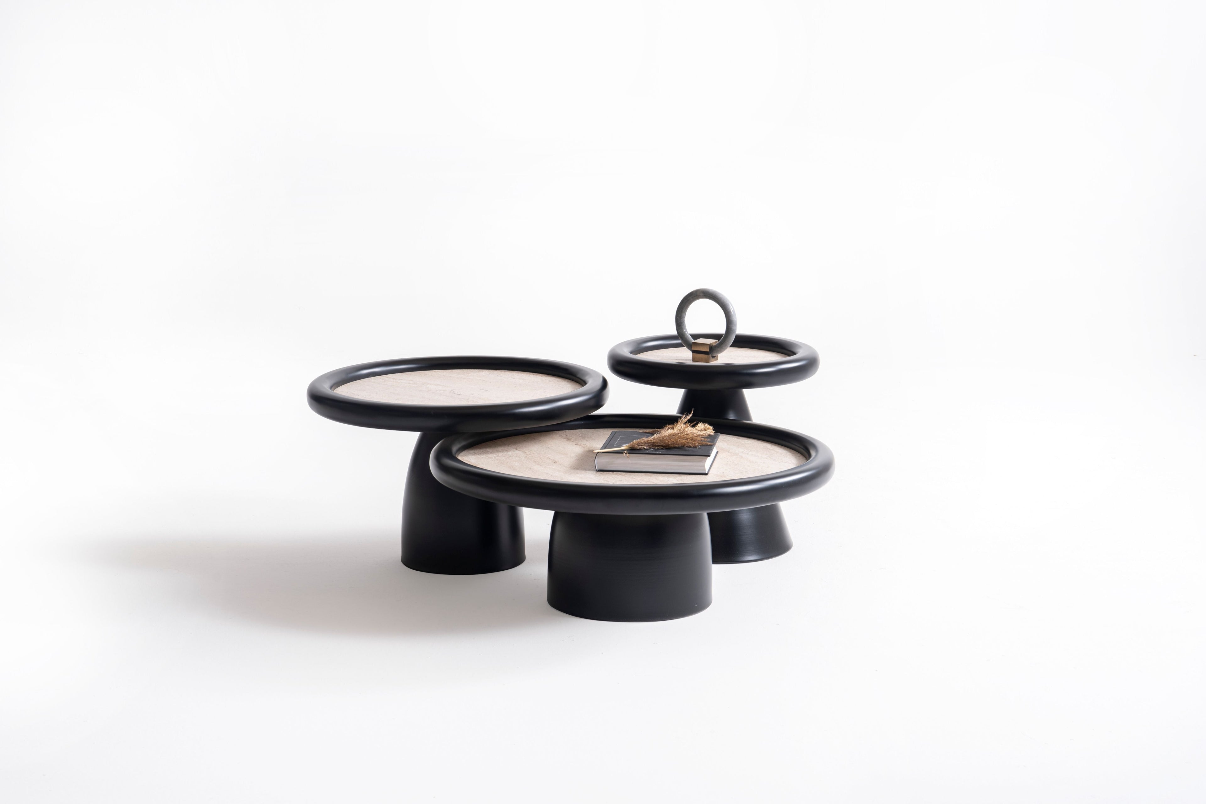 950 Black Travertine 3 Pc Coffee Table Set - 950BLACKT-COFSET