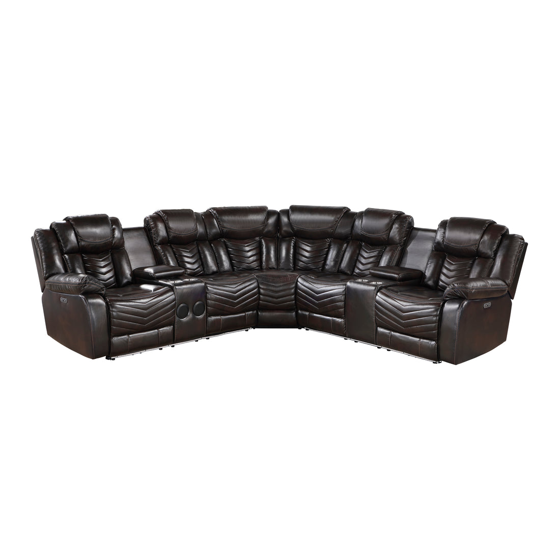 9508DB*SCPW (3)3-Piece Power Reclining Sectional with Consoles, Speakers, Subwoofer and LED Lighting - 9508DB*SCPW