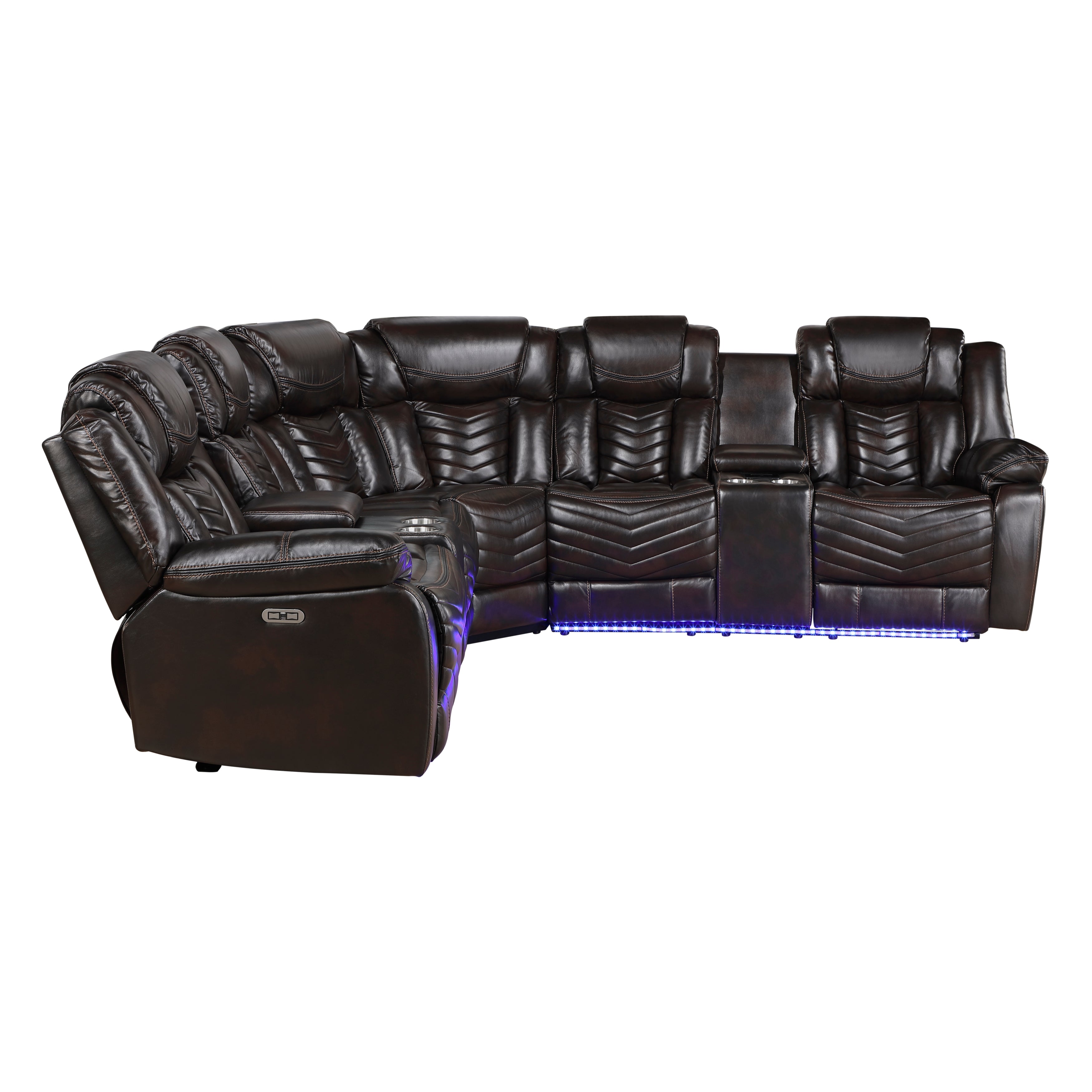 9508DB*SCPW (3)3-Piece Power Reclining Sectional with Consoles, Speakers, Subwoofer and LED Lighting - 9508DB*SCPW