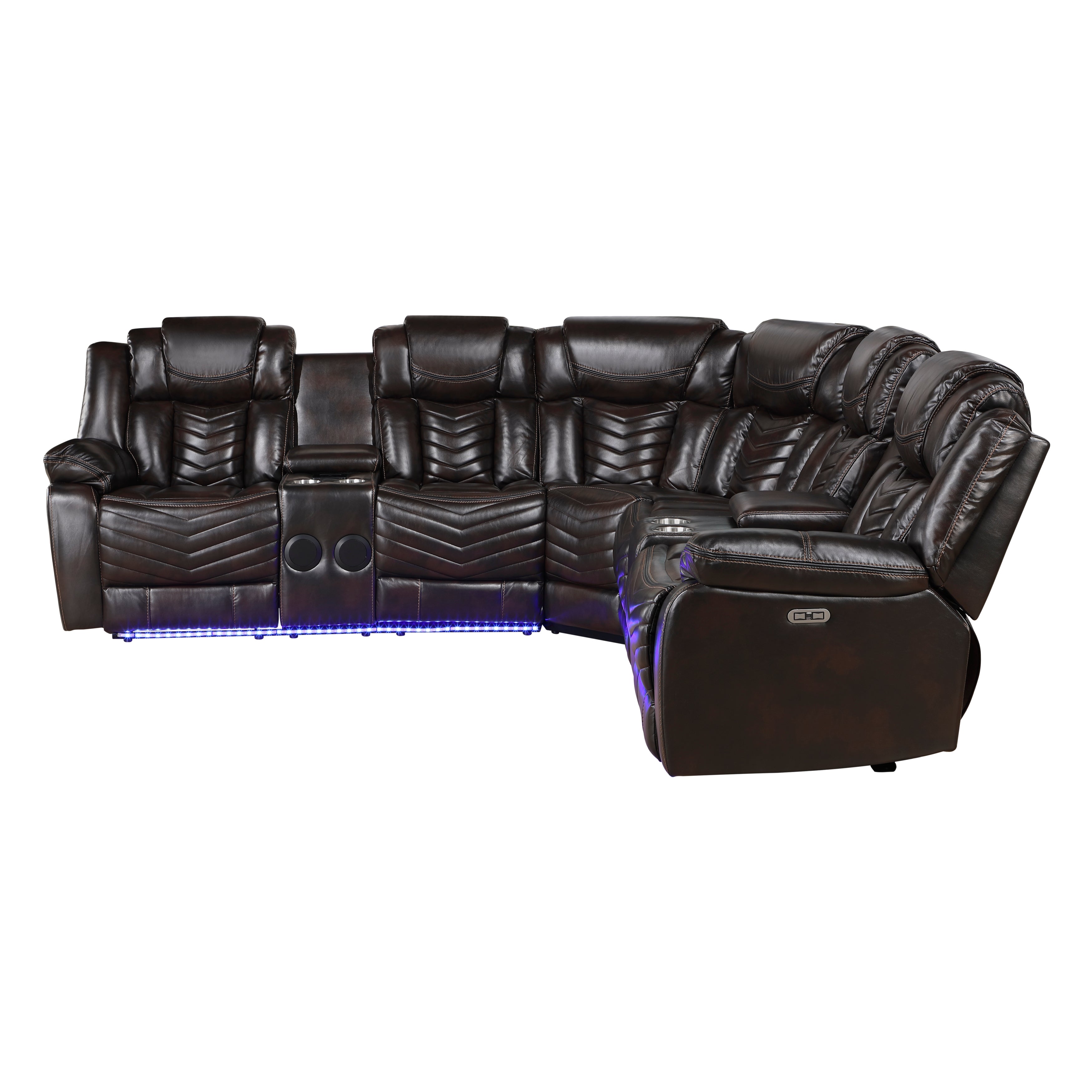 9508DB*SCPW (3)3-Piece Power Reclining Sectional with Consoles, Speakers, Subwoofer and LED Lighting - 9508DB*SCPW
