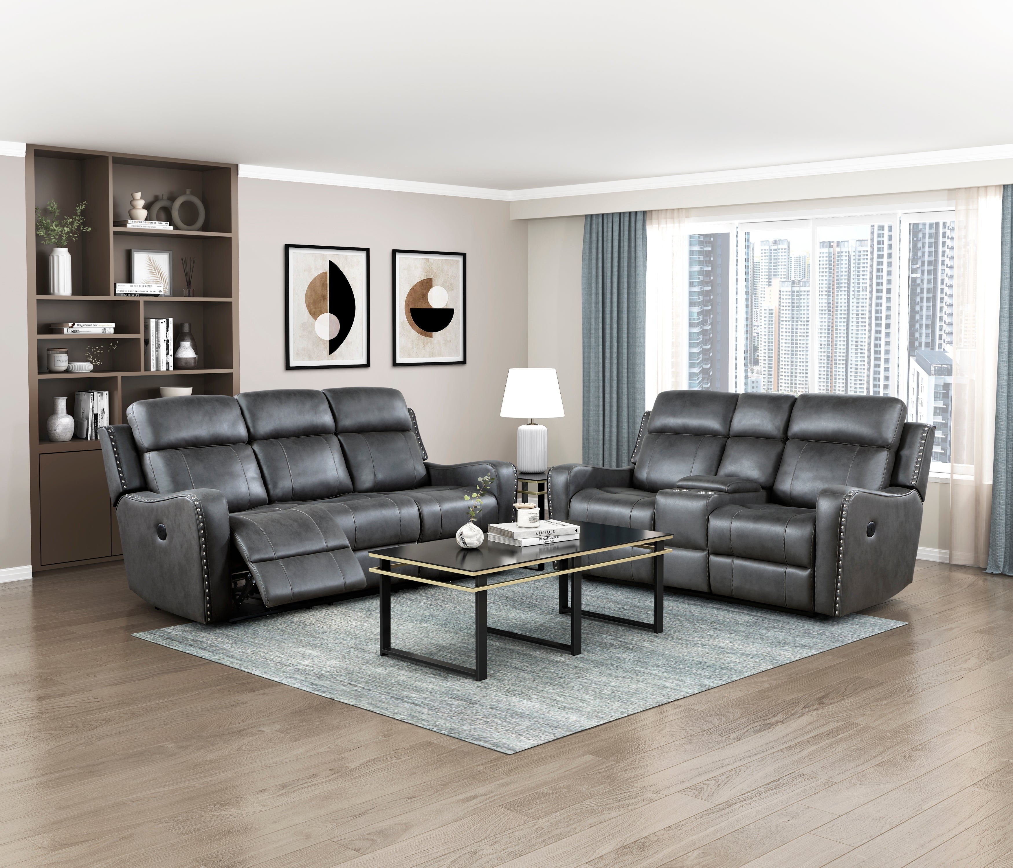 Kellen Smoky Gray Power Double Reclining Living Room Set from Homelegance - Luna Furniture