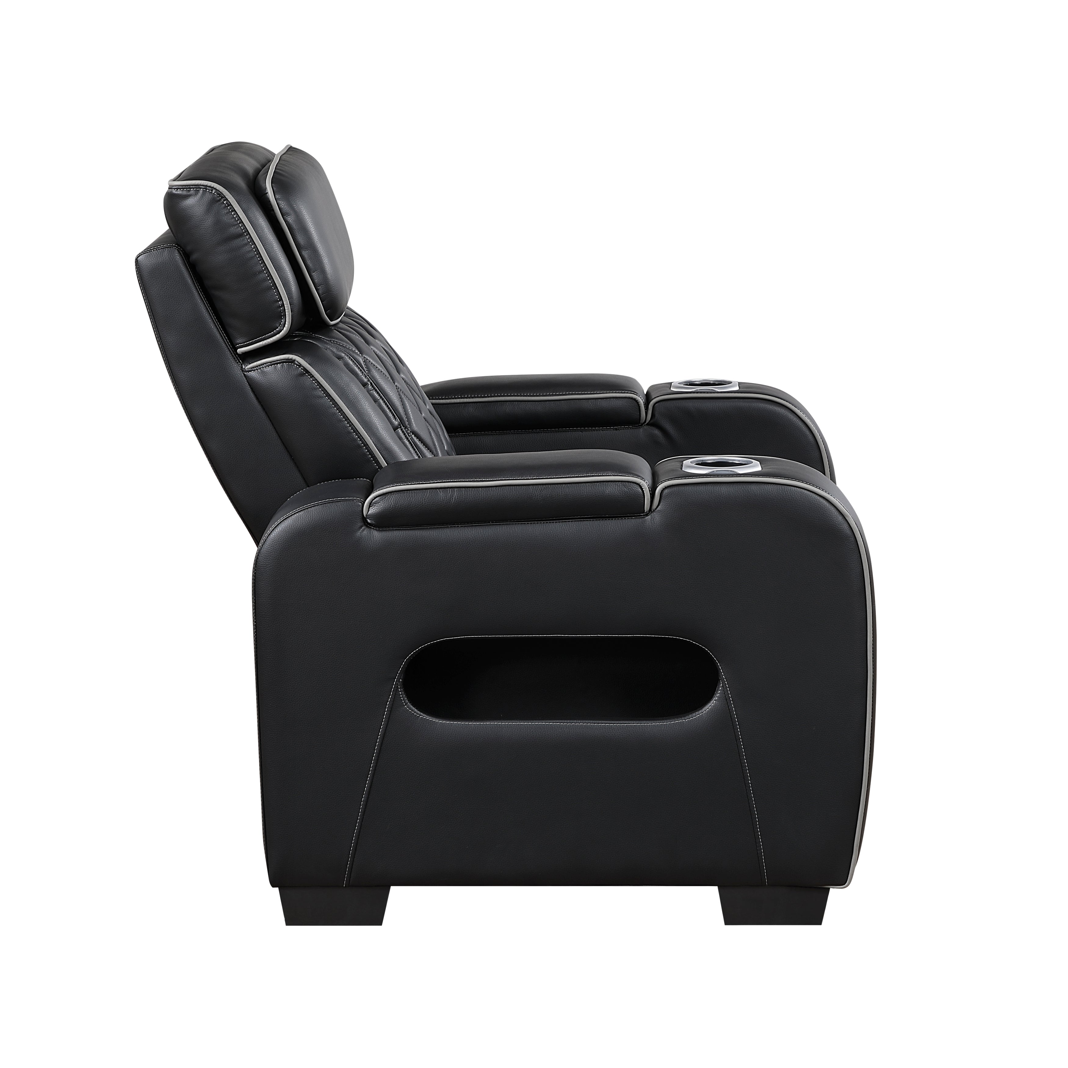 9516BLK-1PWH Power Reclining Chair with Power Headrest, Cup holders and Storage Arms(Top and Side), Charging Ports and LED lighting - 9516BLK-1PWH